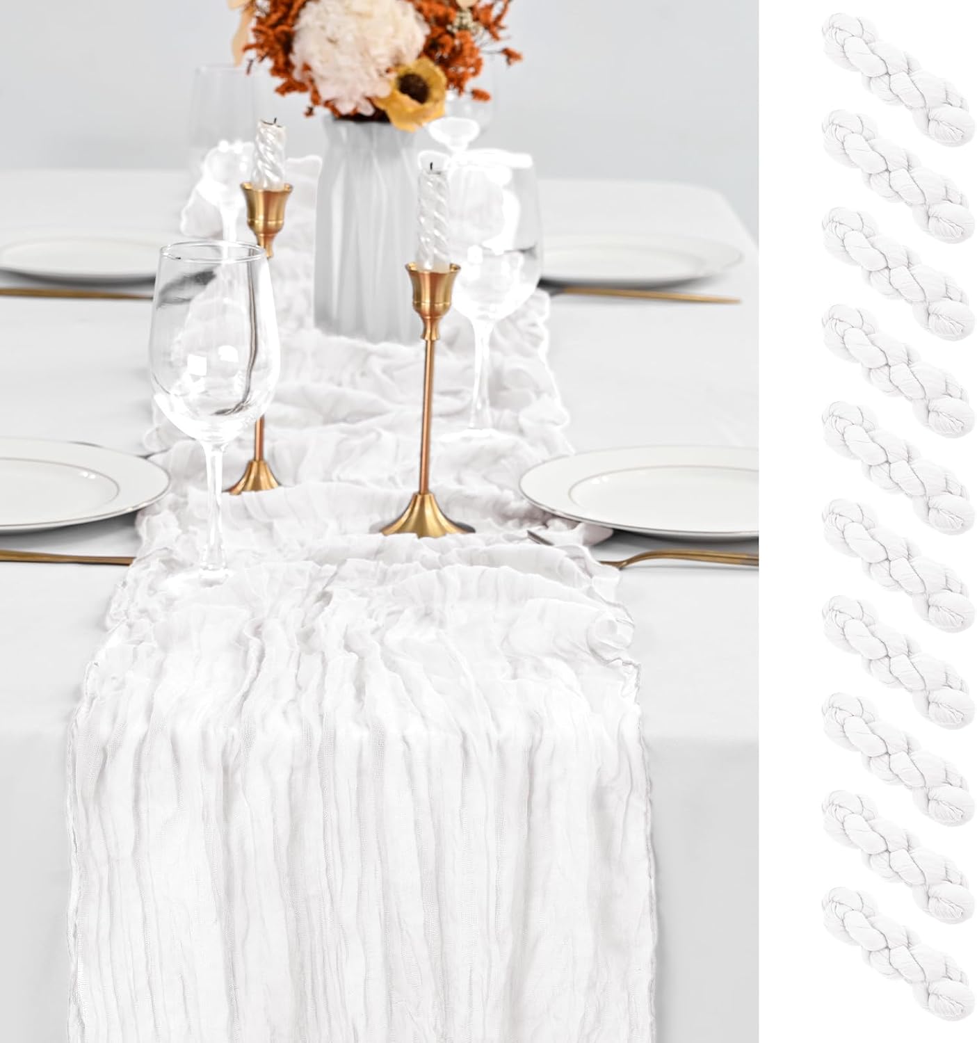 CAMINO DE MESA CHEESECLOTH BLANCO 10 PIEZAS 120 X 50 CM - 1