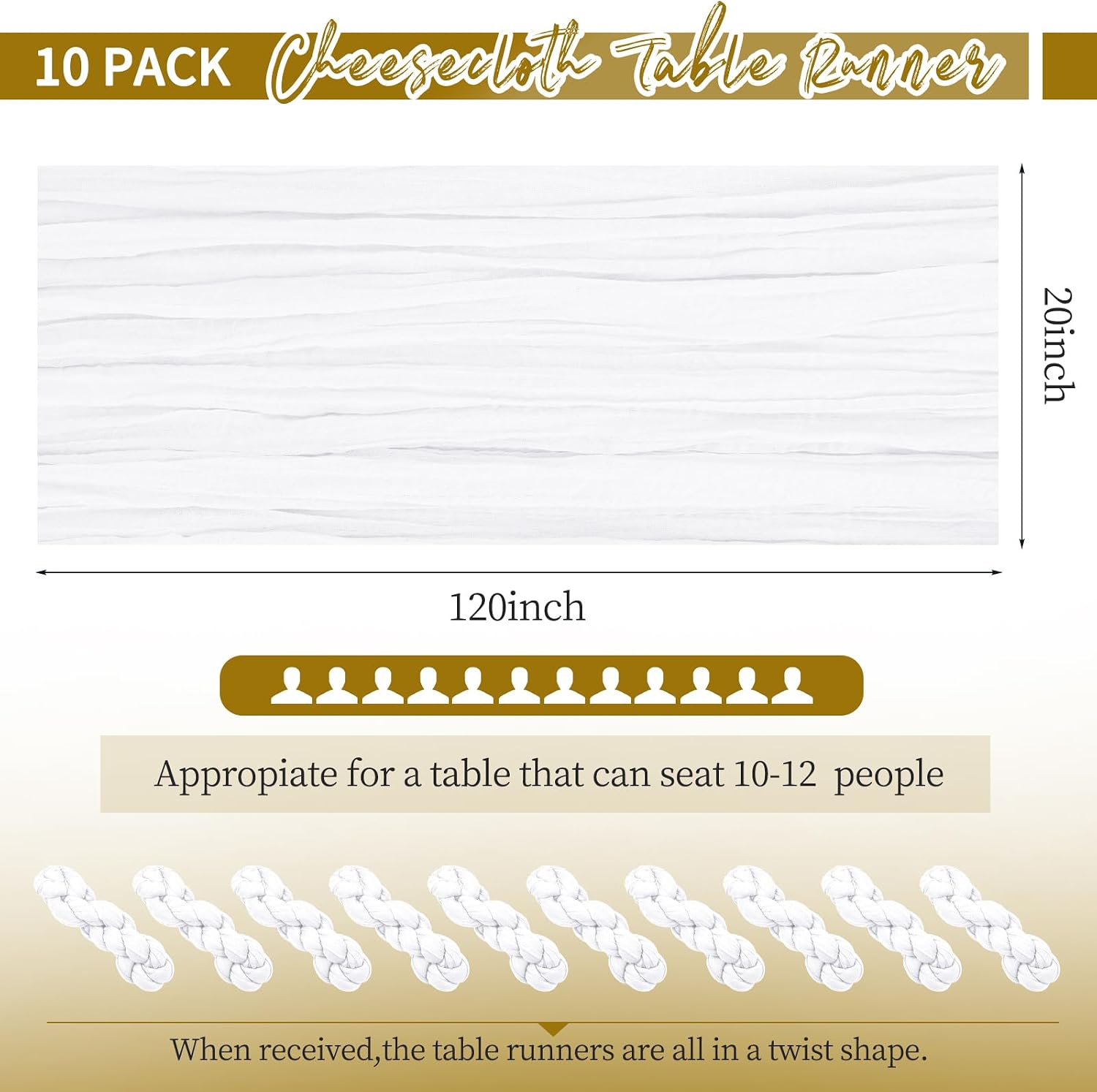 CAMINO DE MESA CHEESECLOTH BLANCO 10 PIEZAS 120 X 50 CM - 2