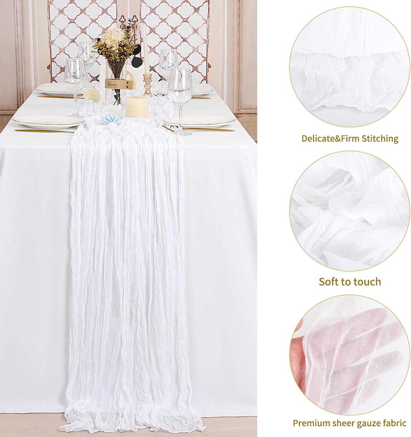 CAMINO DE MESA CHEESECLOTH BLANCO 10 PIEZAS 120 X 50 CM - 4