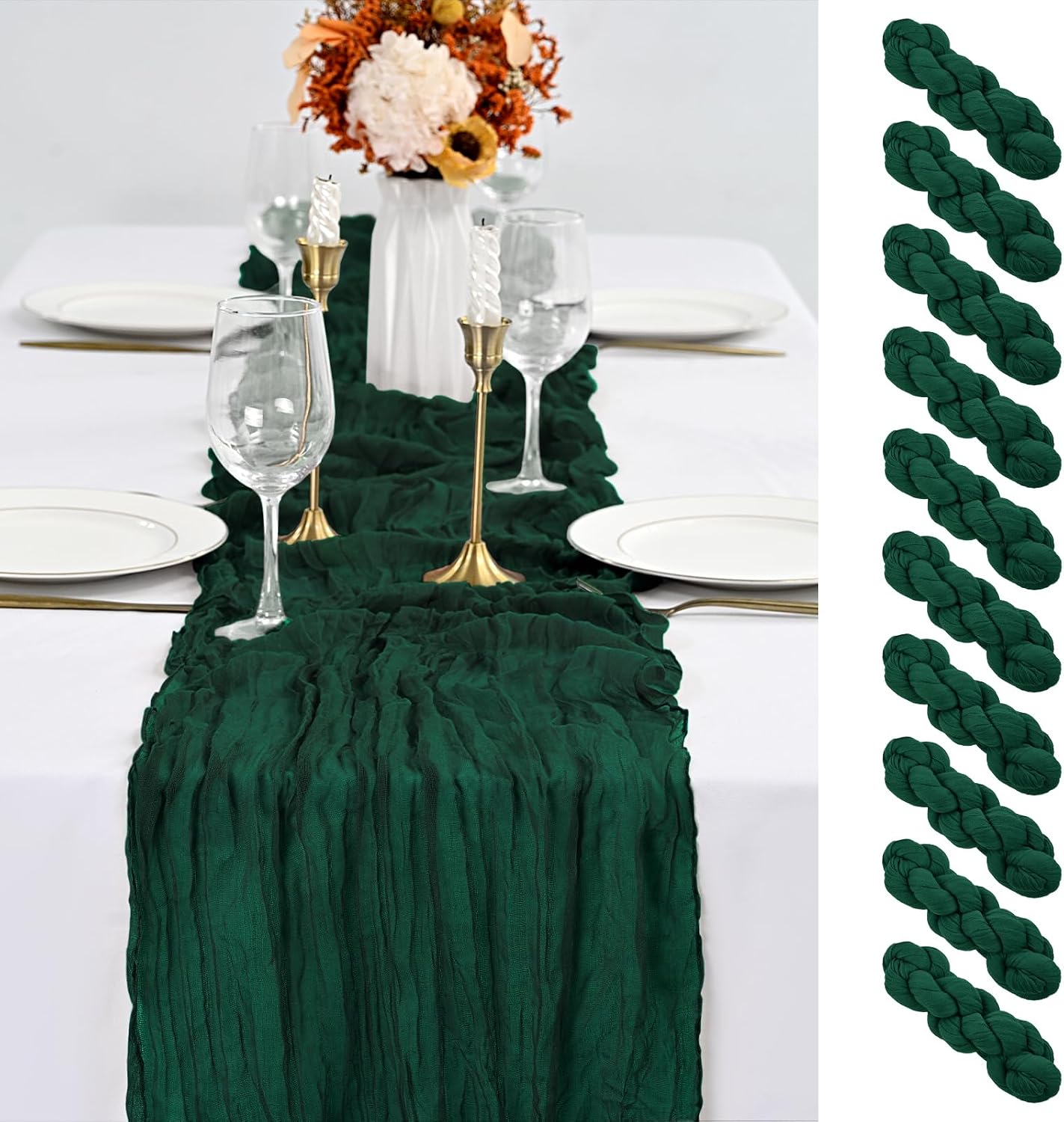 CAMINO DE MESA CHEESECLOTH VERDE ESMERALDA 10 PIEZAS 20 X 120 PULGADAS - 1