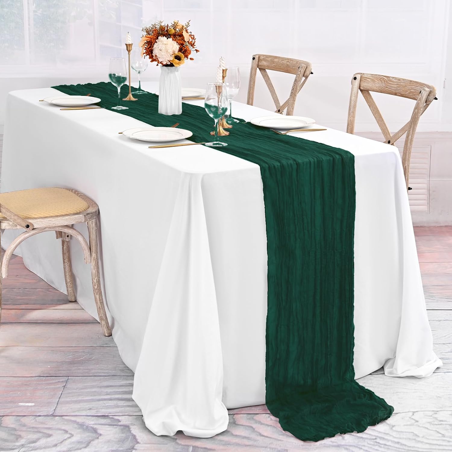 CAMINO DE MESA CHEESECLOTH VERDE ESMERALDA 10 PIEZAS 20 X 120 PULGADAS - 3