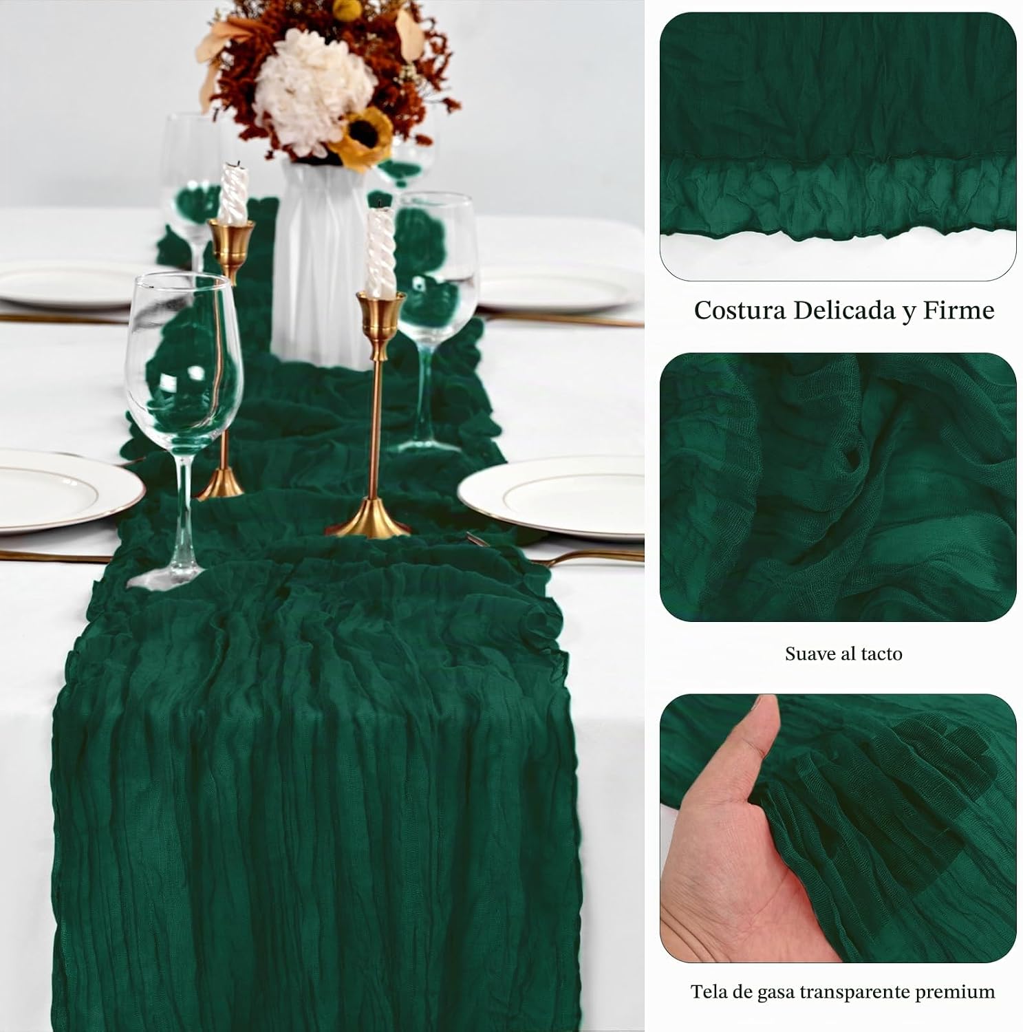CAMINO DE MESA CHEESECLOTH VERDE ESMERALDA 10 PIEZAS 20 X 120 PULGADAS - 5