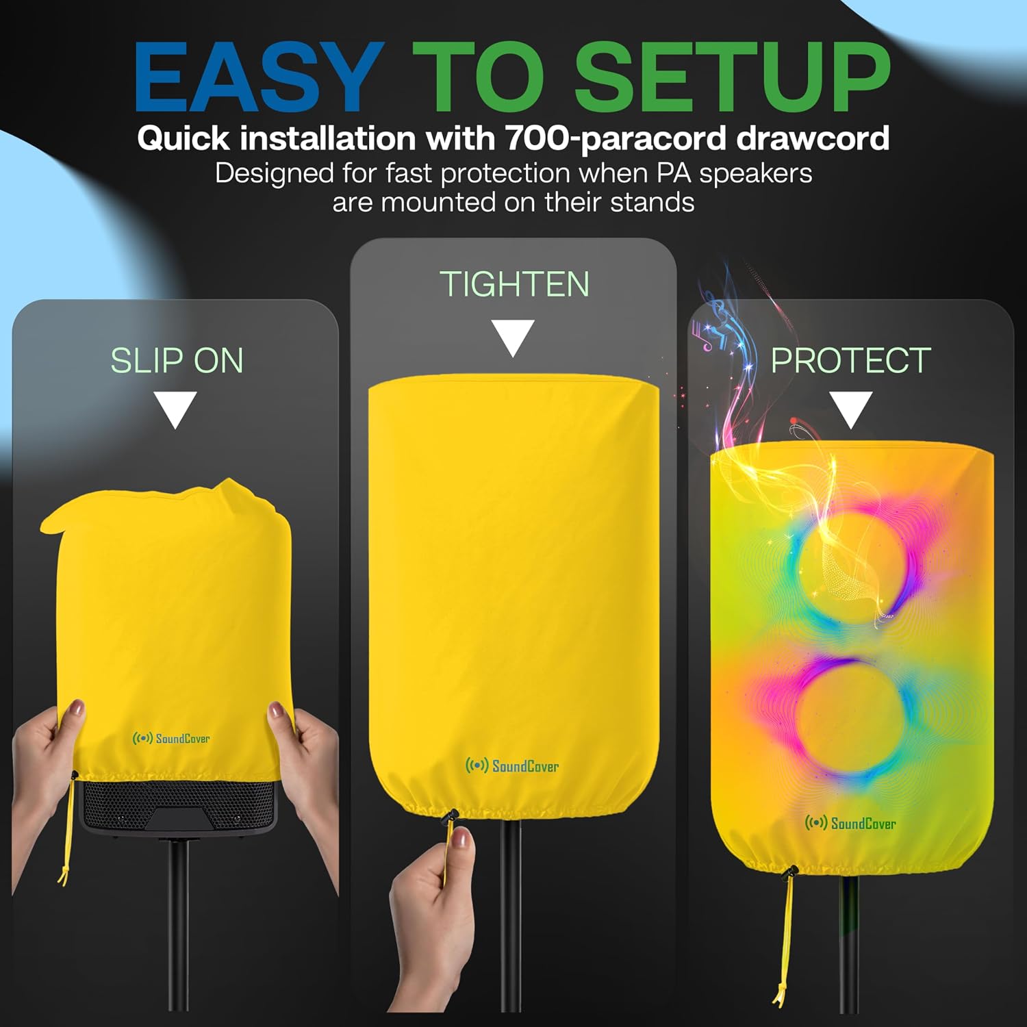 FUNDA PROTECTORA PARA PARLANTE PA/DJ DE 10' SOUNDCOVER 600D AMARILLA CON BOLSA DE ALMACENAMIENTO - 4