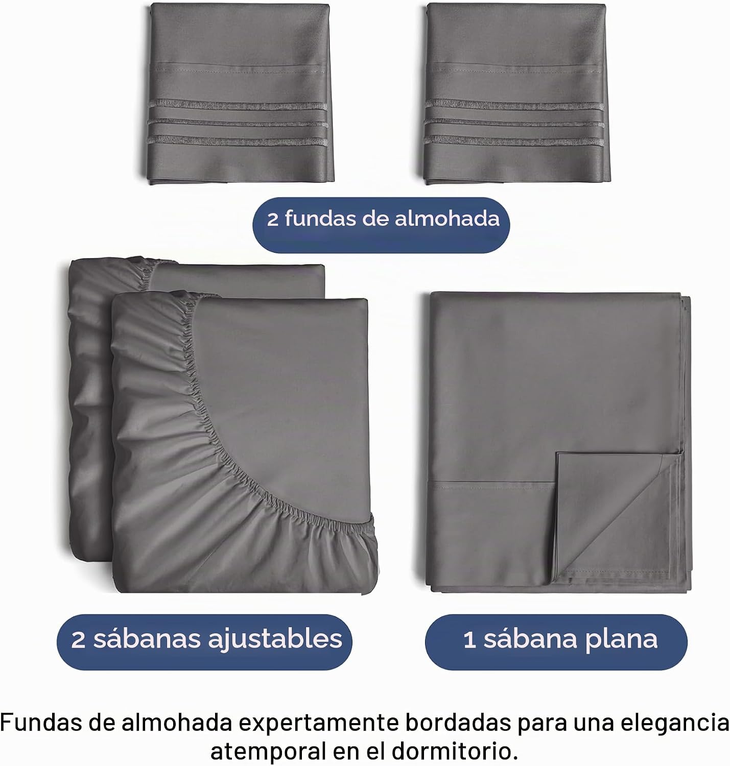 JUEGO DE SÁBANAS SPLIT KING 5 PIEZAS MICROFIBRA GRIS OSCURO - 2