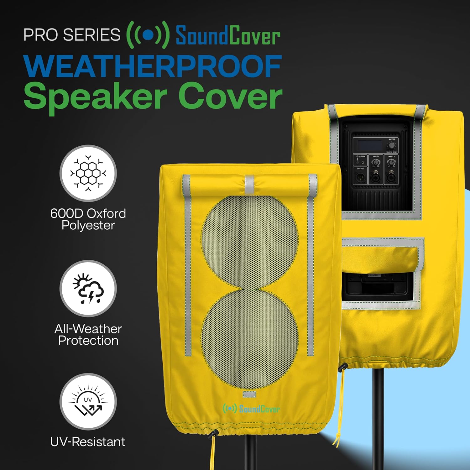 FUNDA PROTECTORA PARA PARLANTE PA/DJ DE 8' SOUNDCOVER 600D CON SOUNDFLAP AMARILLA - 5