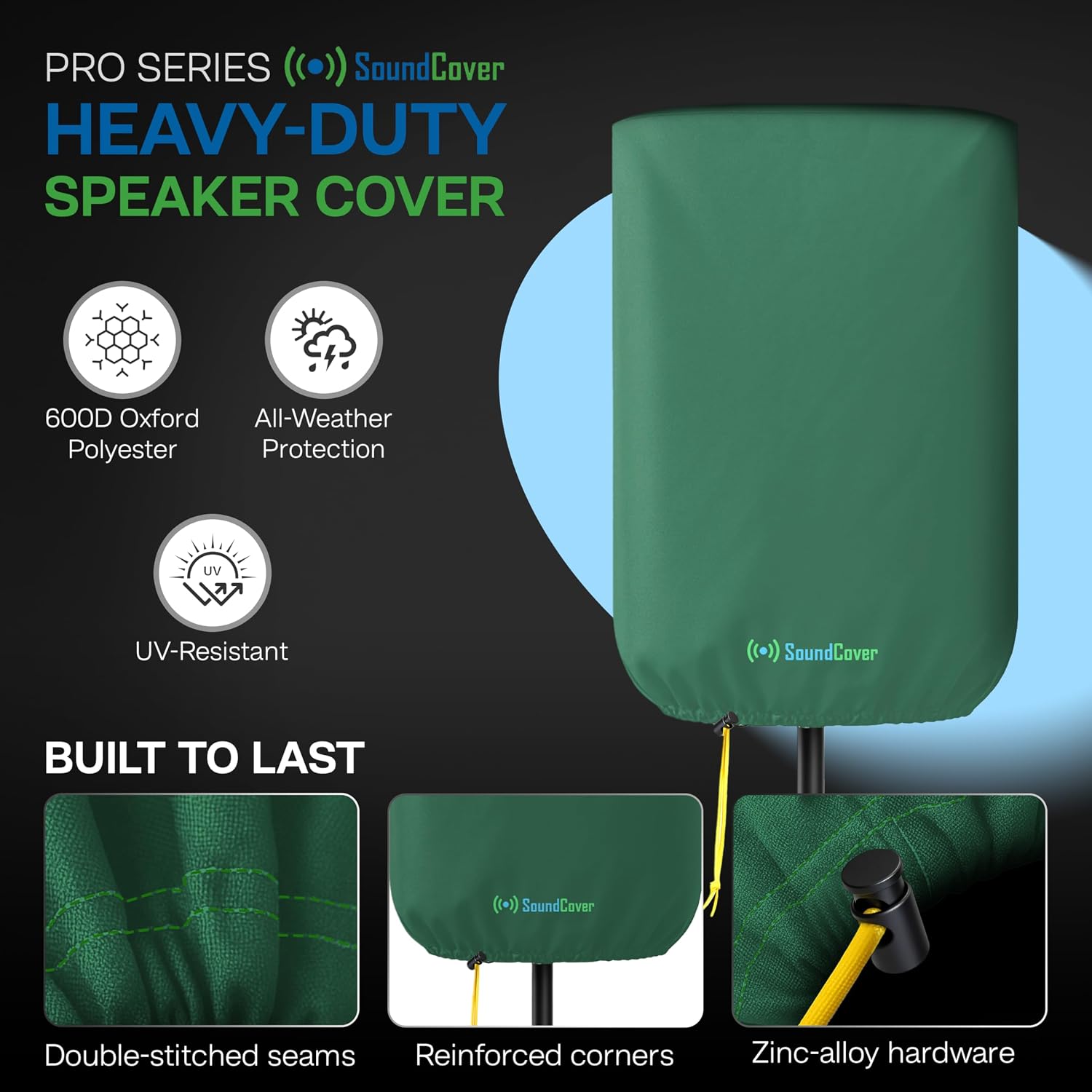 FUNDA PROTECTORA PARA PARLANTE PA/DJ DE 12' SOUNDCOVER 600D VERDE CON BOLSA DE ALMACENAMIENTO - 5