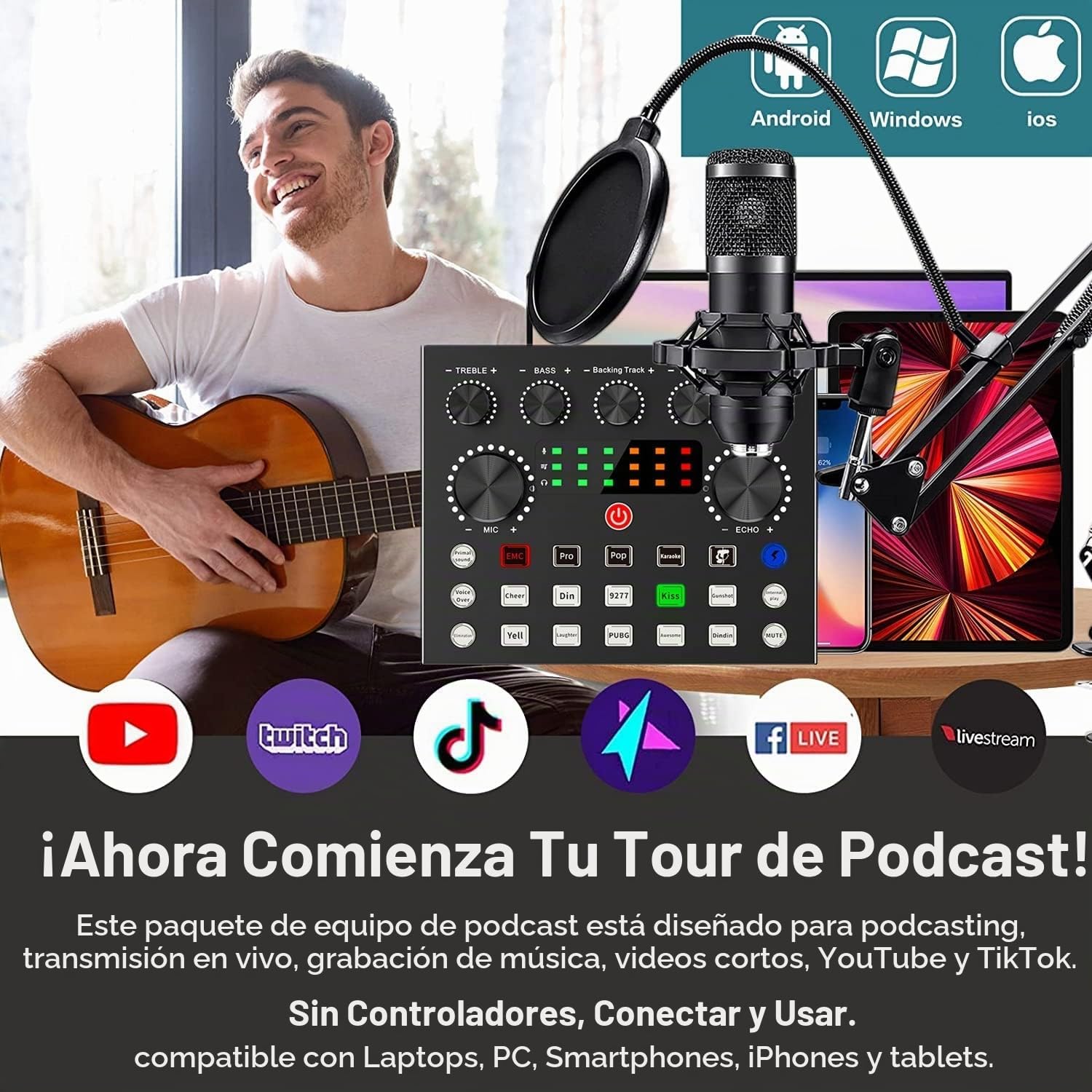 MICRÓFONO CONDENSADOR COFELIFE BM800 CON MEZCLADOR V8S PARA PODCAST Y STREAMING - 3