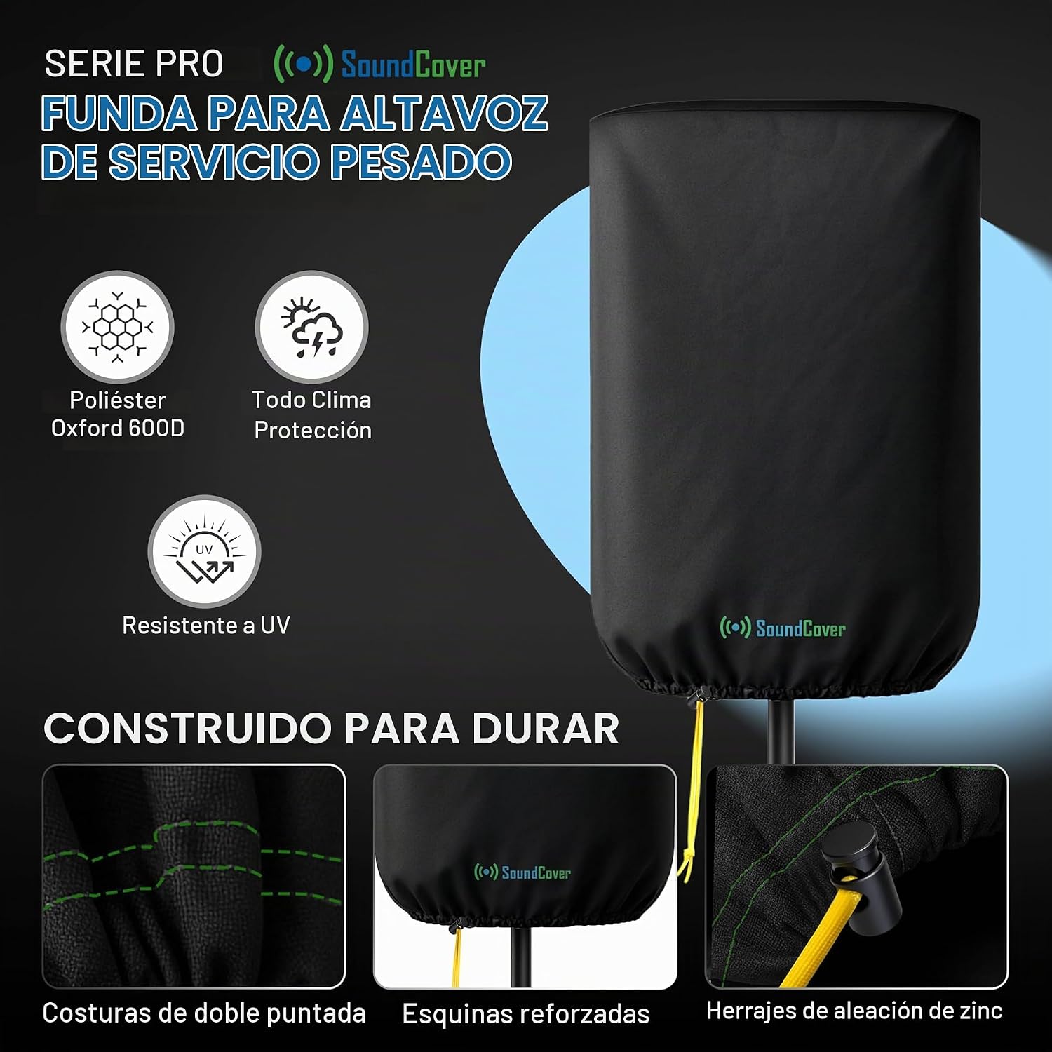 FUNDA PROTECTORA PARA PARLANTE PA/DJ DE 12' SOUNDCOVER 600D NEGRO CON BOLSA DE ALMACENAMIENTO - 4