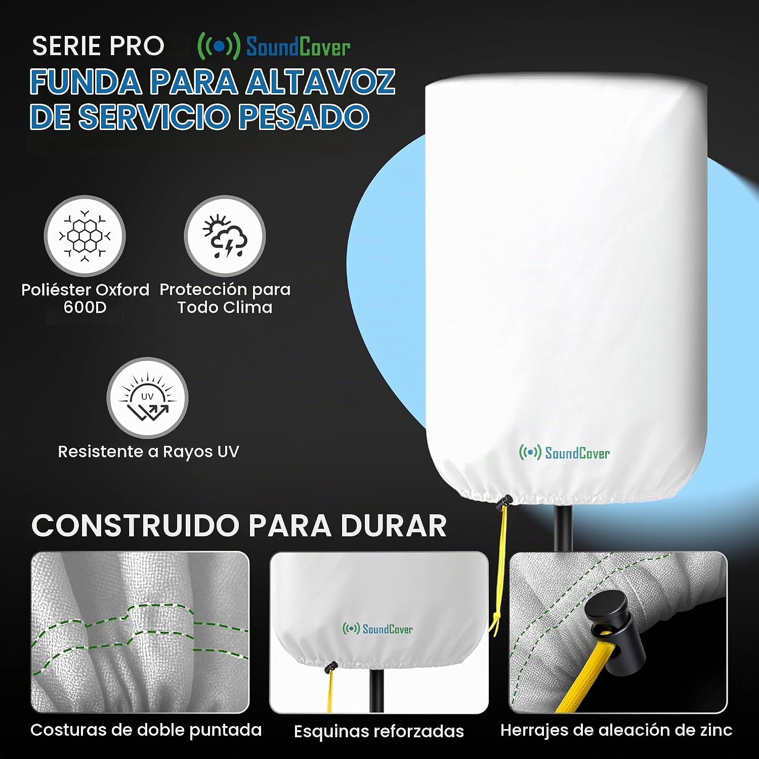FUNDA PROTECTORA PARA PARLANTE PA/DJ DE 12' SOUNDCOVER 600D BLANCA CON BOLSA DE ALMACENAMIENTO - 4