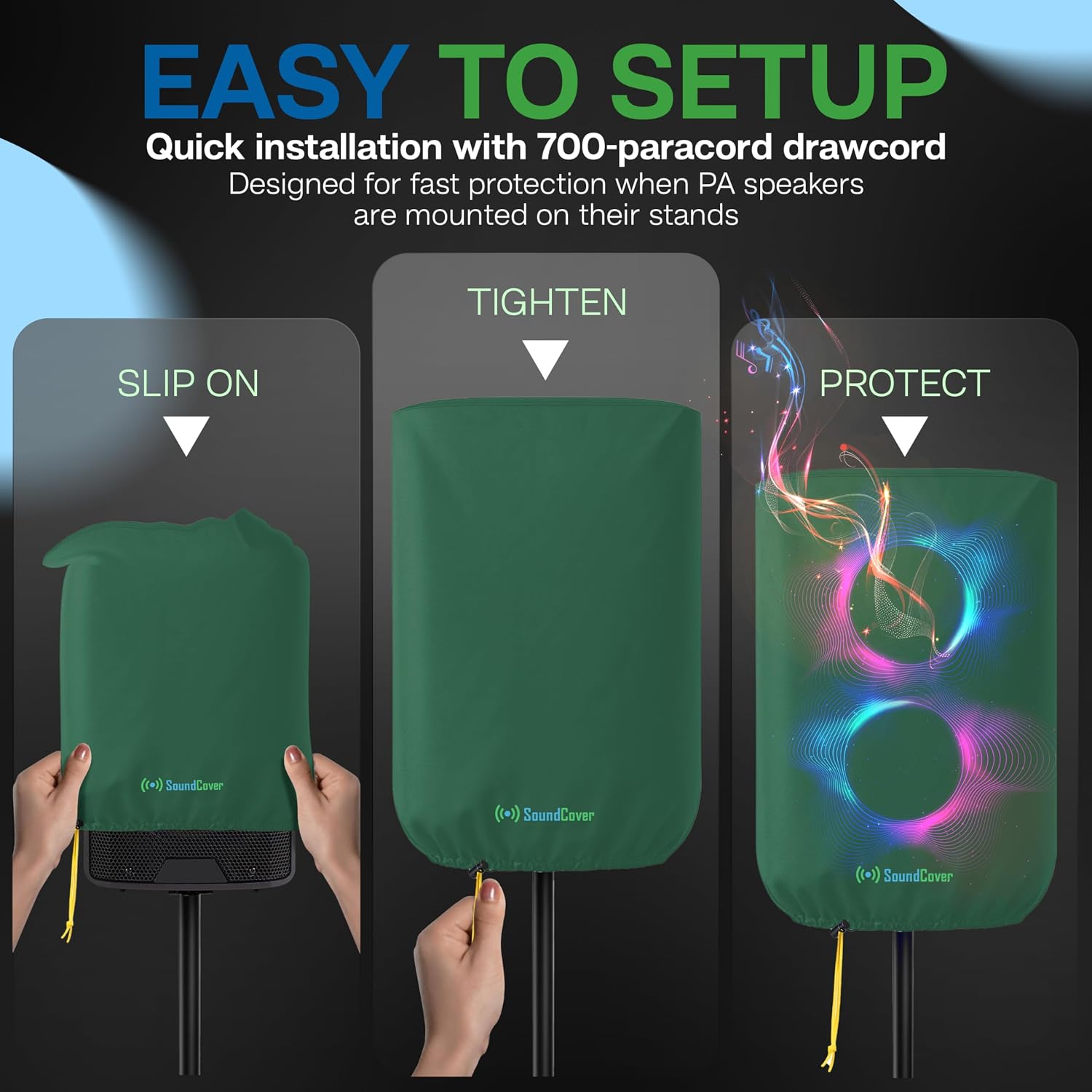 FUNDA PROTECTORA PARA PARLANTE PA/DJ DE 15 PULGADAS 600D SOUNDCOVER VERDE - 5