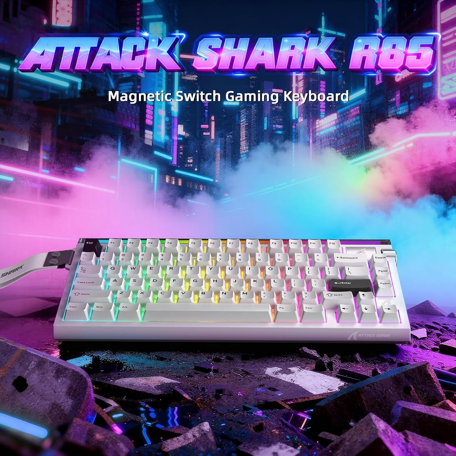 TECLADO GAMER ATTACK SHARK R85 HE 75% MAGNÉTICO ALÁMBRICO BLANCO - 2