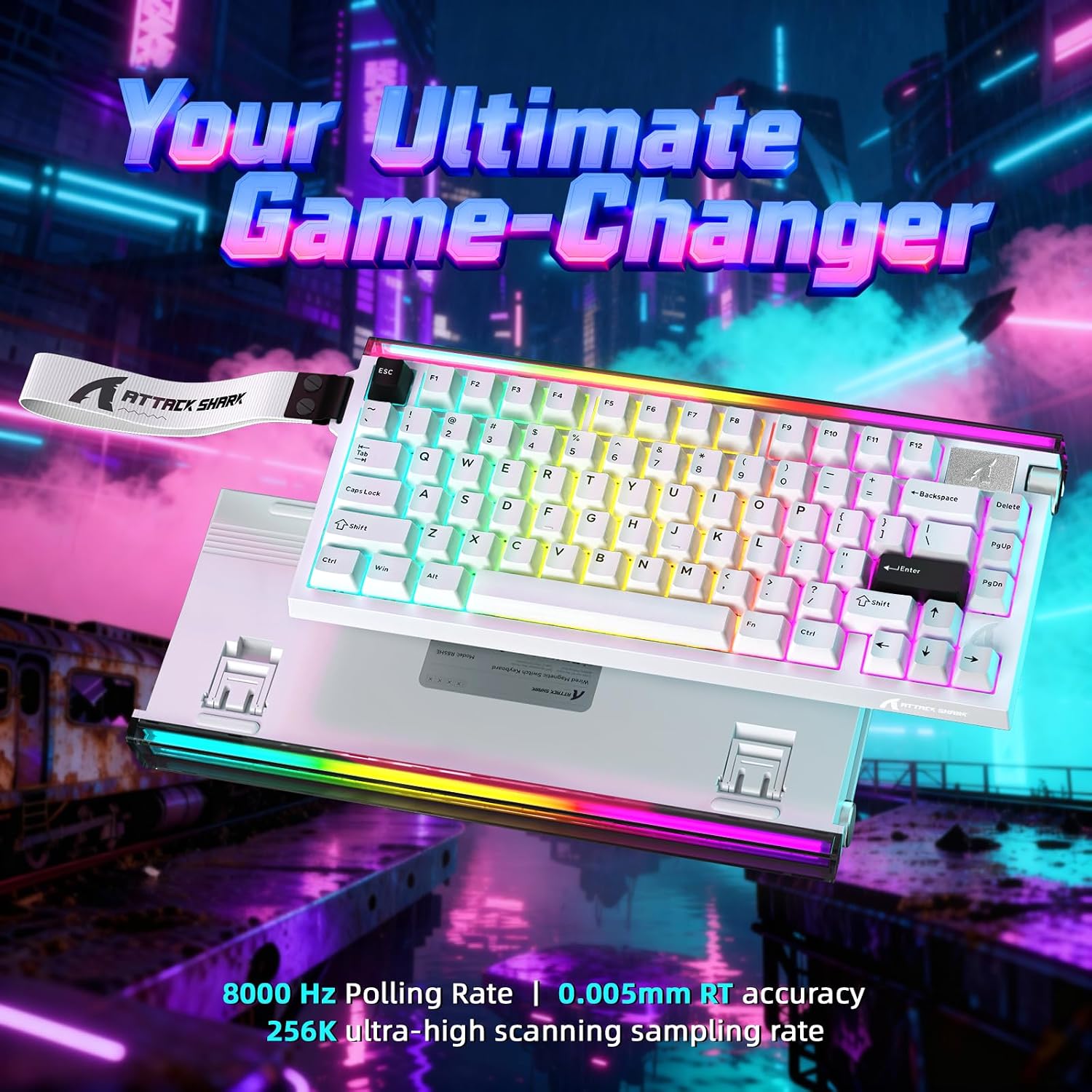 TECLADO GAMER ATTACK SHARK R85 HE 75% MAGNÉTICO ALÁMBRICO BLANCO - 3