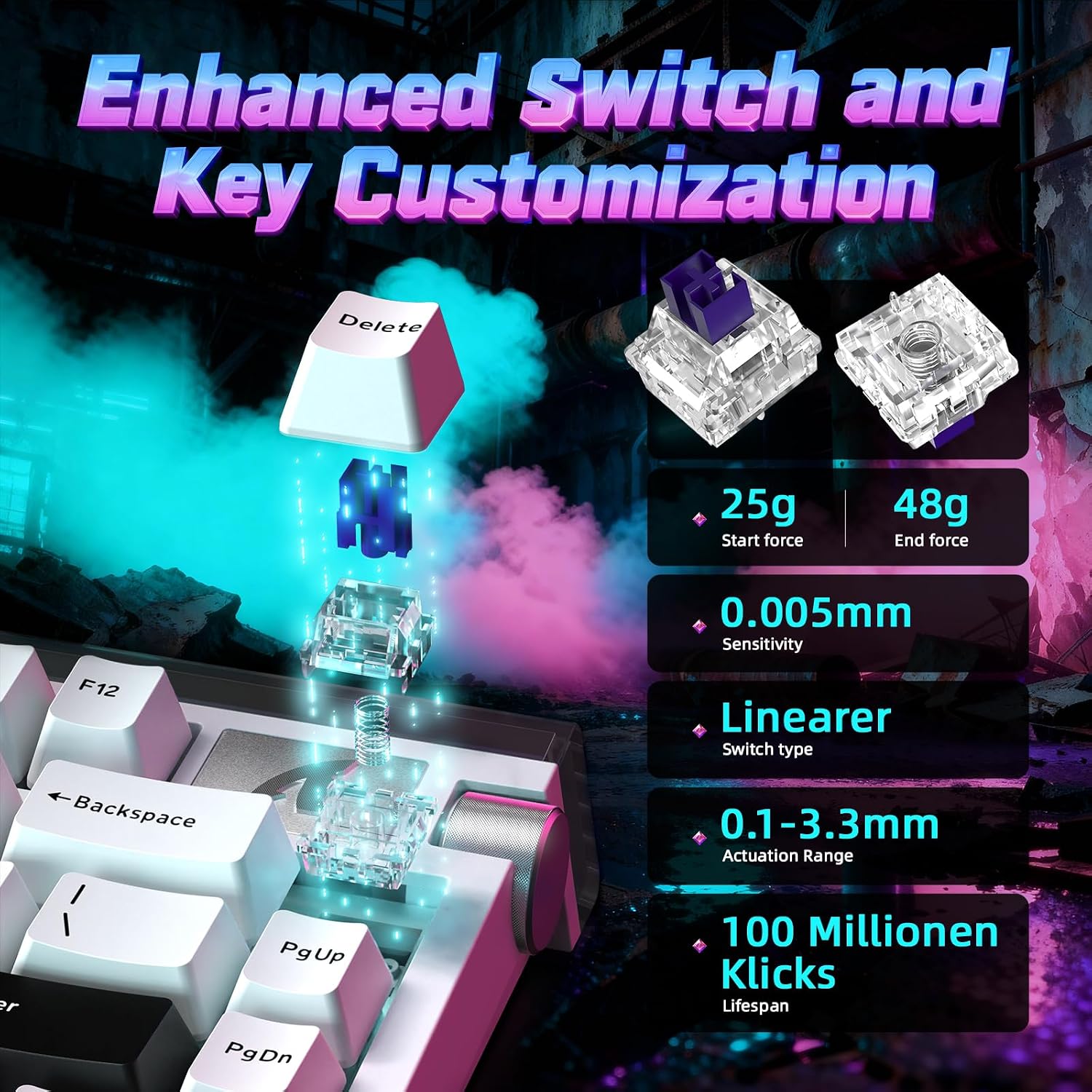 TECLADO GAMER ATTACK SHARK R85 HE 75% MAGNÉTICO ALÁMBRICO BLANCO - 4