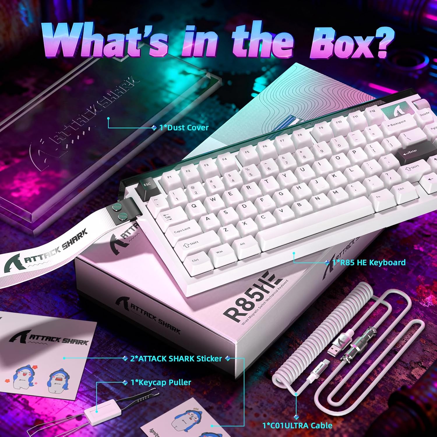 TECLADO GAMER ATTACK SHARK R85 HE 75% MAGNÉTICO ALÁMBRICO BLANCO - 5