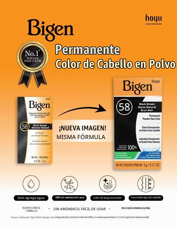 TINTURA PERMANENTE EN POLVO BIGEN #58 BLACK BROWN PACK 12 - 4