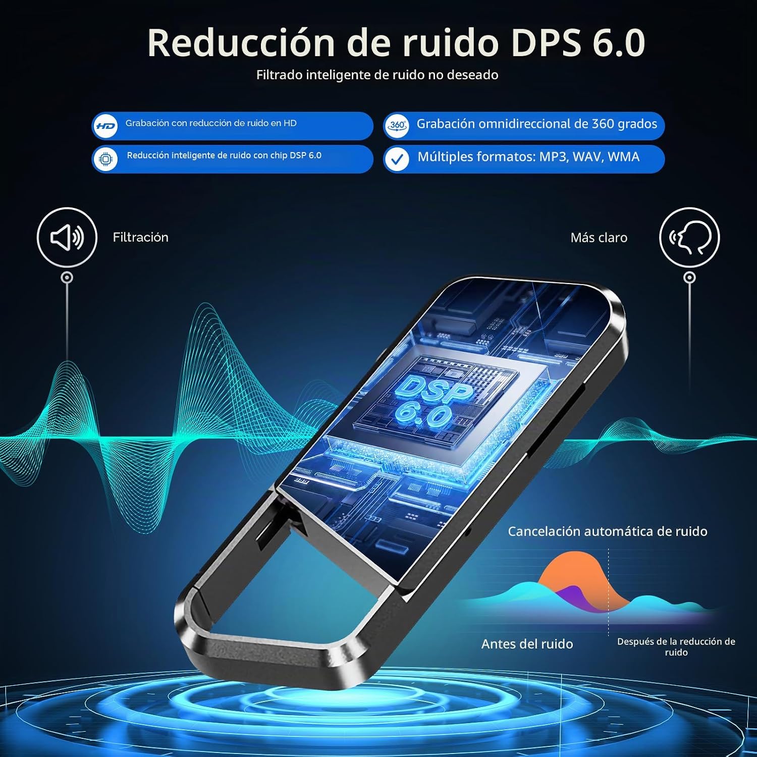 GRABADORA DE PERIODISTA NEKSIDE 76GB CON REDUCCIÓN DE RUIDO DSP 6.0 - 5