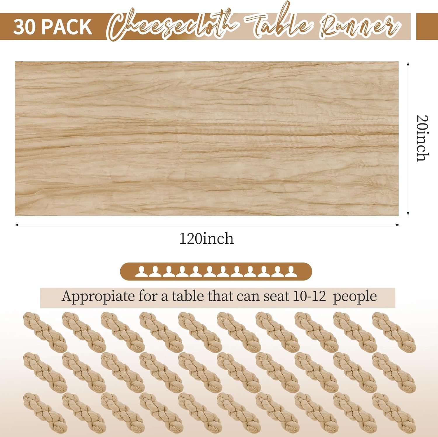 CAMINO DE MESA ABKLESACH GASA BEIGE 30 PIEZAS 120 X 50 CM - 2