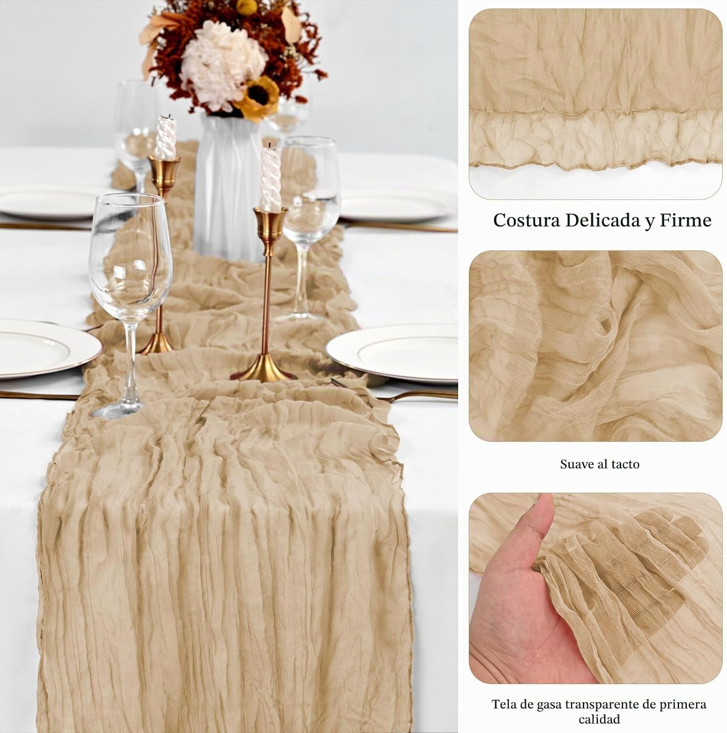 CAMINO DE MESA ABKLESACH GASA BEIGE 30 PIEZAS 120 X 50 CM - 3