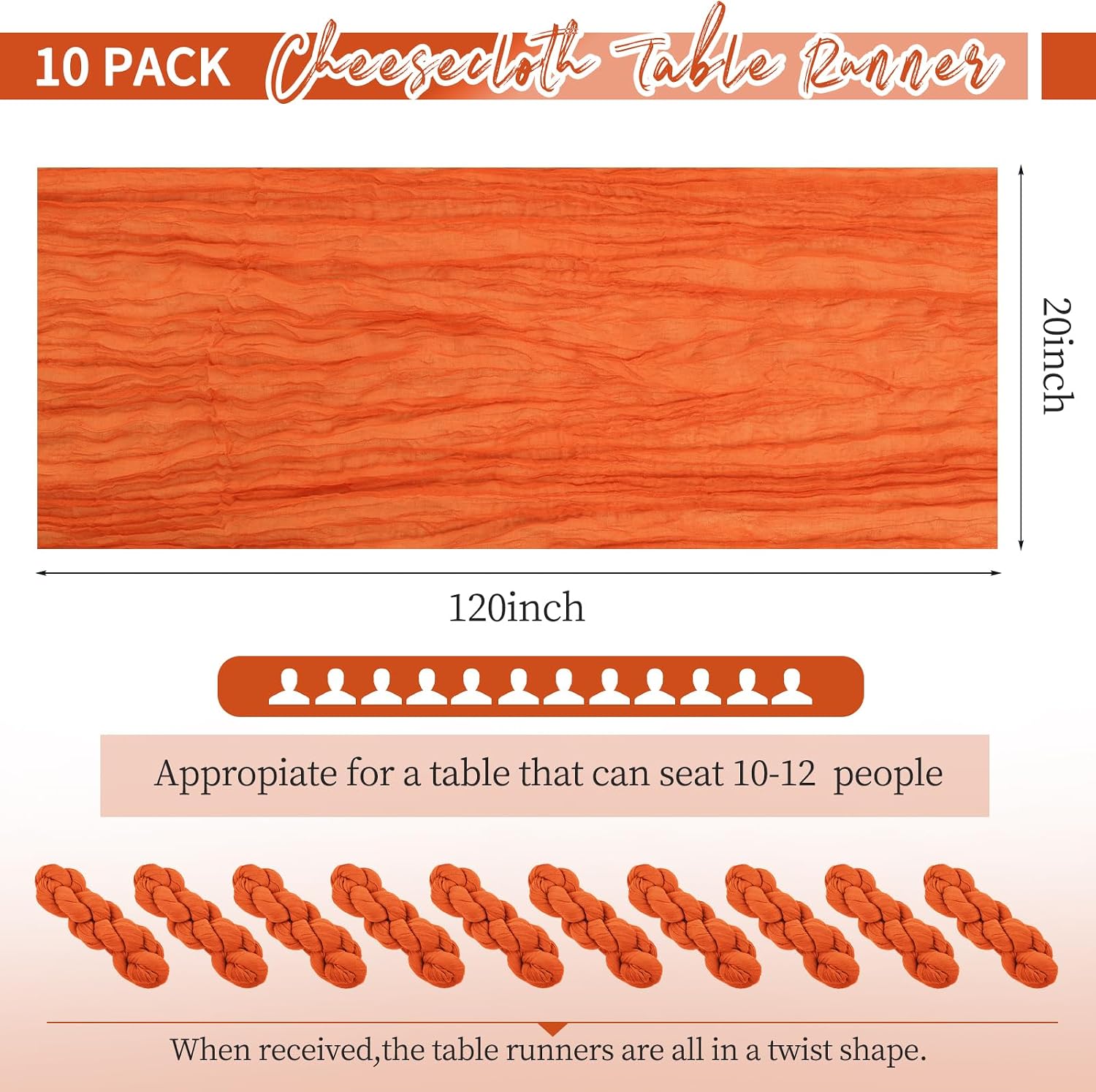 CAMINO DE MESA CHEESECLOTH NARANJA 10 PIEZAS 120 X 50 CM - 2
