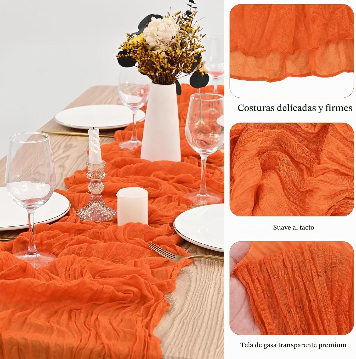 CAMINO DE MESA CHEESECLOTH NARANJA 10 PIEZAS 120 X 50 CM - 4