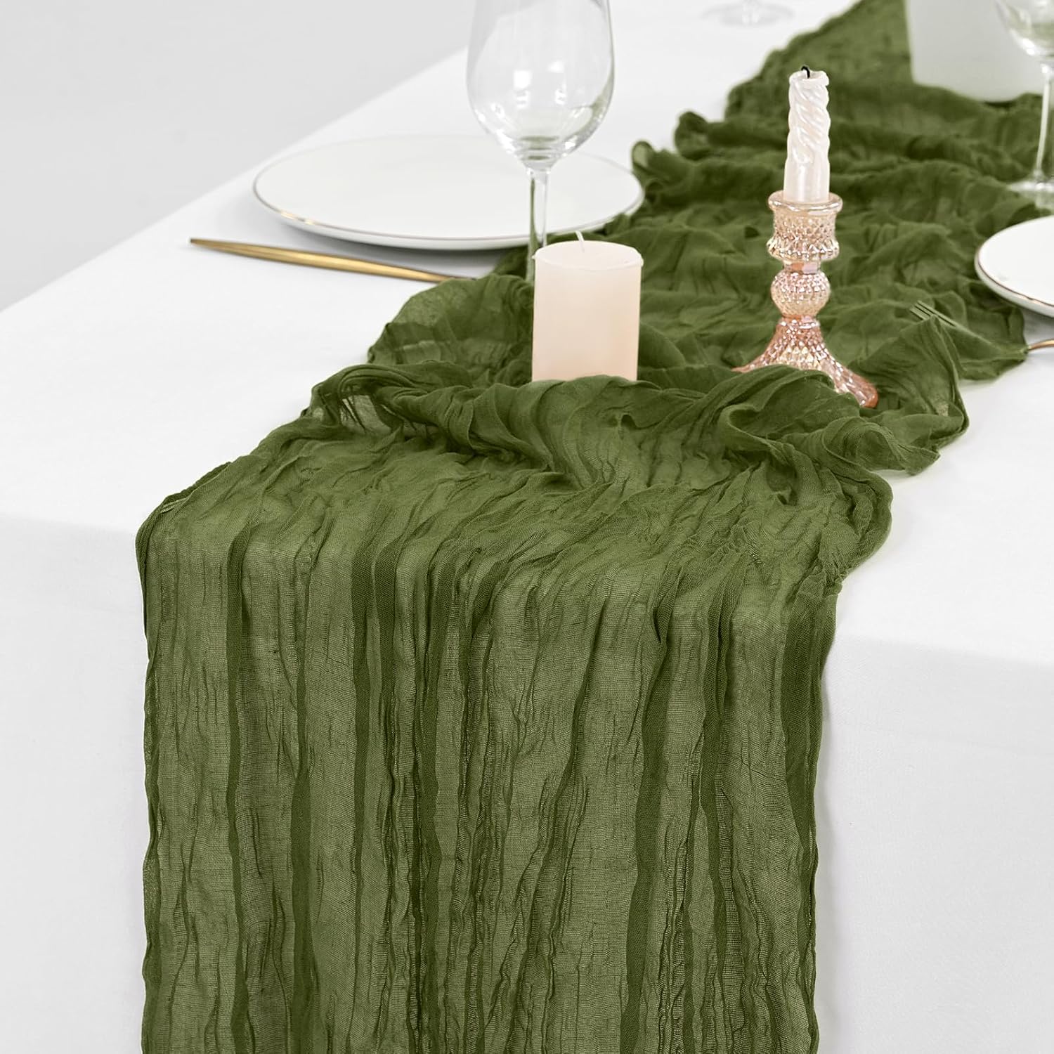 CAMINO DE MESA CHEESECLOTH VERDE ACEITUNA 10 PIEZAS 20 X 120 PULGADAS - 4