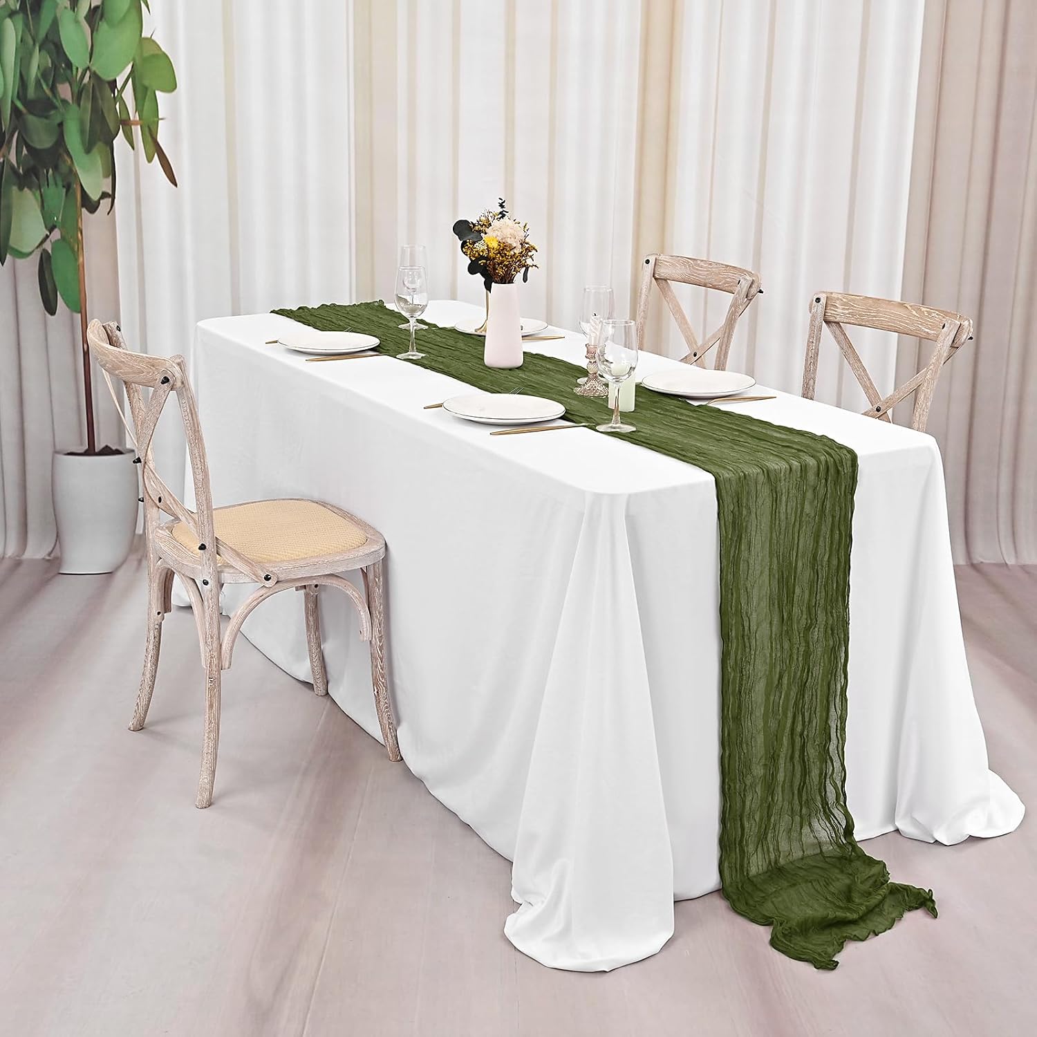 CAMINO DE MESA CHEESECLOTH VERDE ACEITUNA 10 PIEZAS 20 X 120 PULGADAS - 5