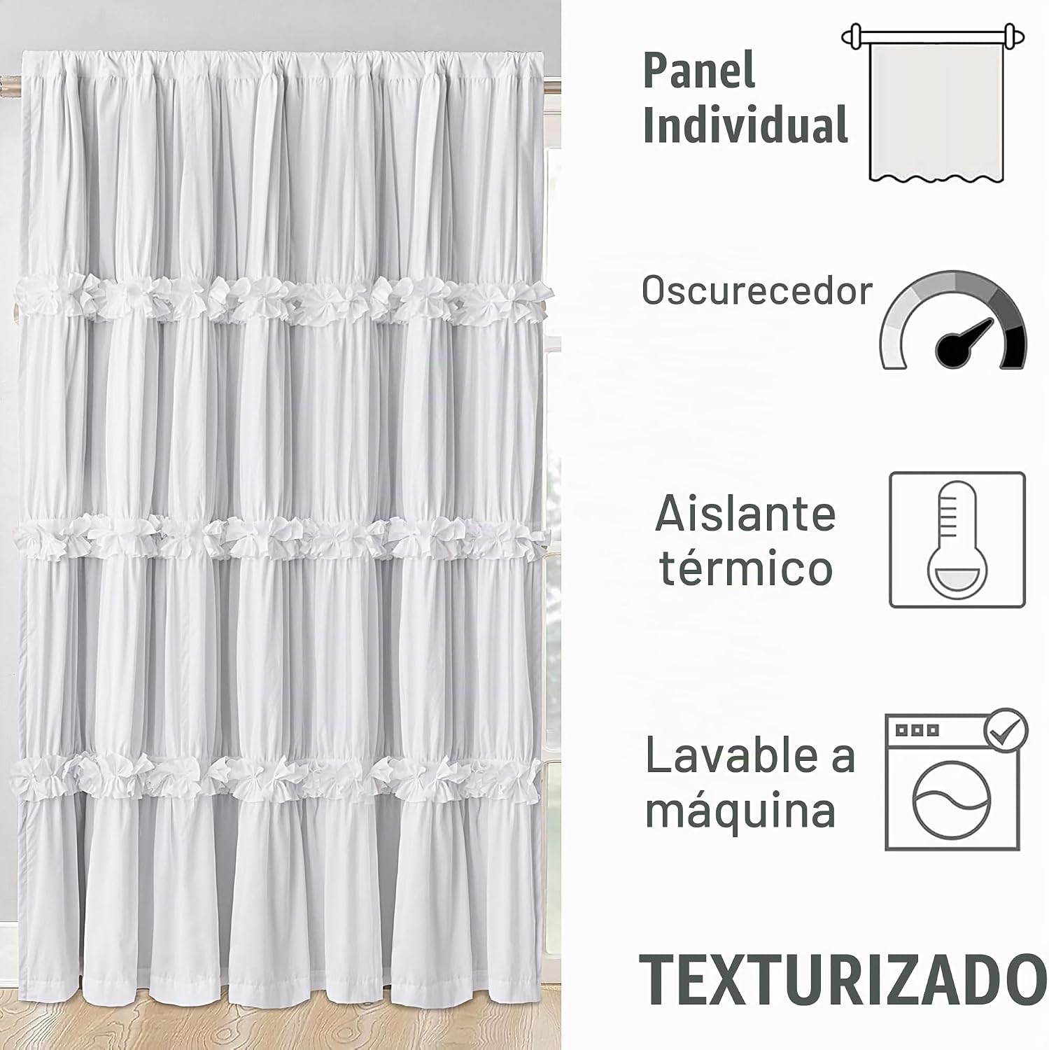 CORTINA DE TELA HOMECHOICE DECOR BLANCA 100' X 84' CON BOLSILLO PARA VARILLA - 4