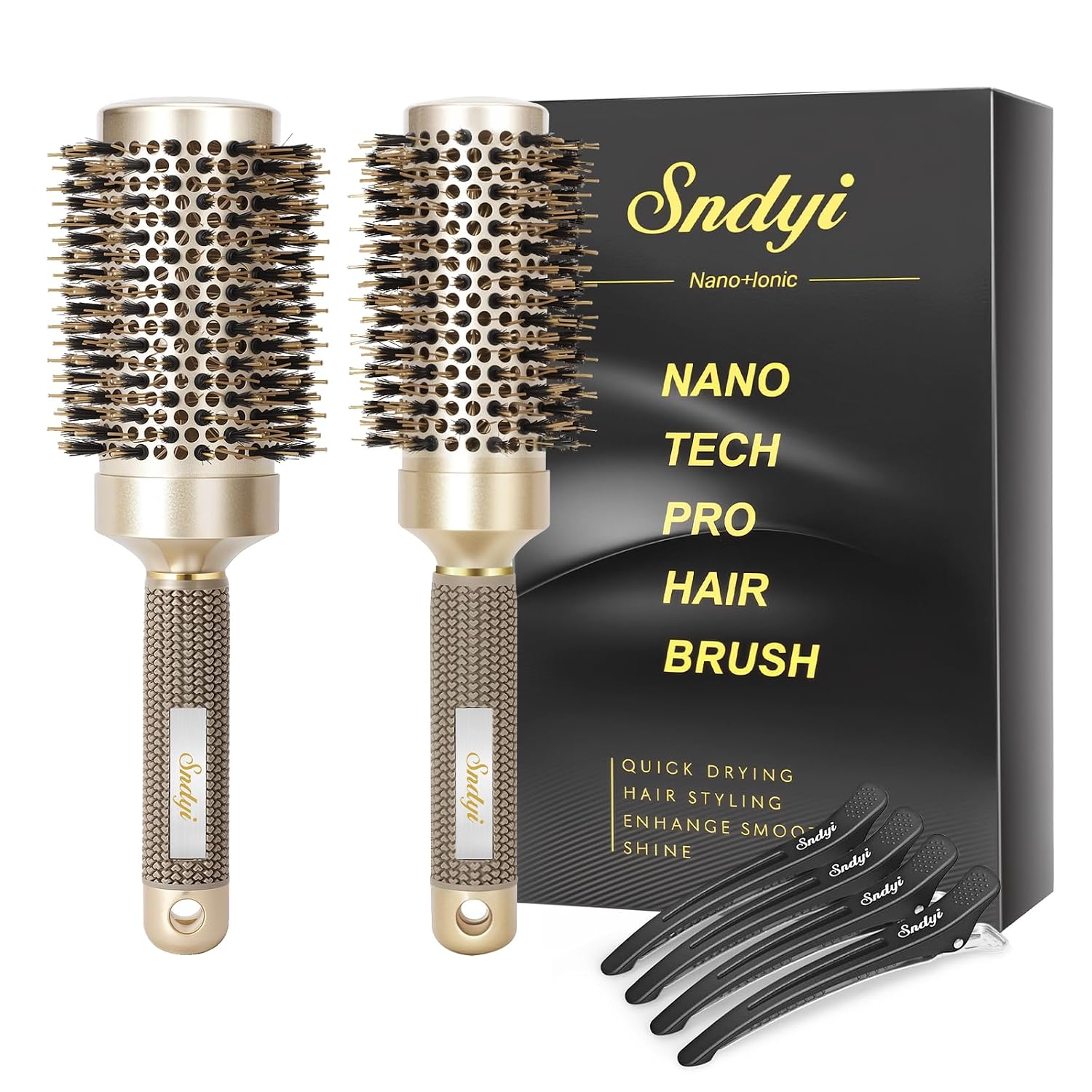 CEPILLO REDONDO SNDYI NANO THERMAL CERAMIC Y IONIC TECH CON CERDAS DE JABALÍ, PACK DE 2 - 1