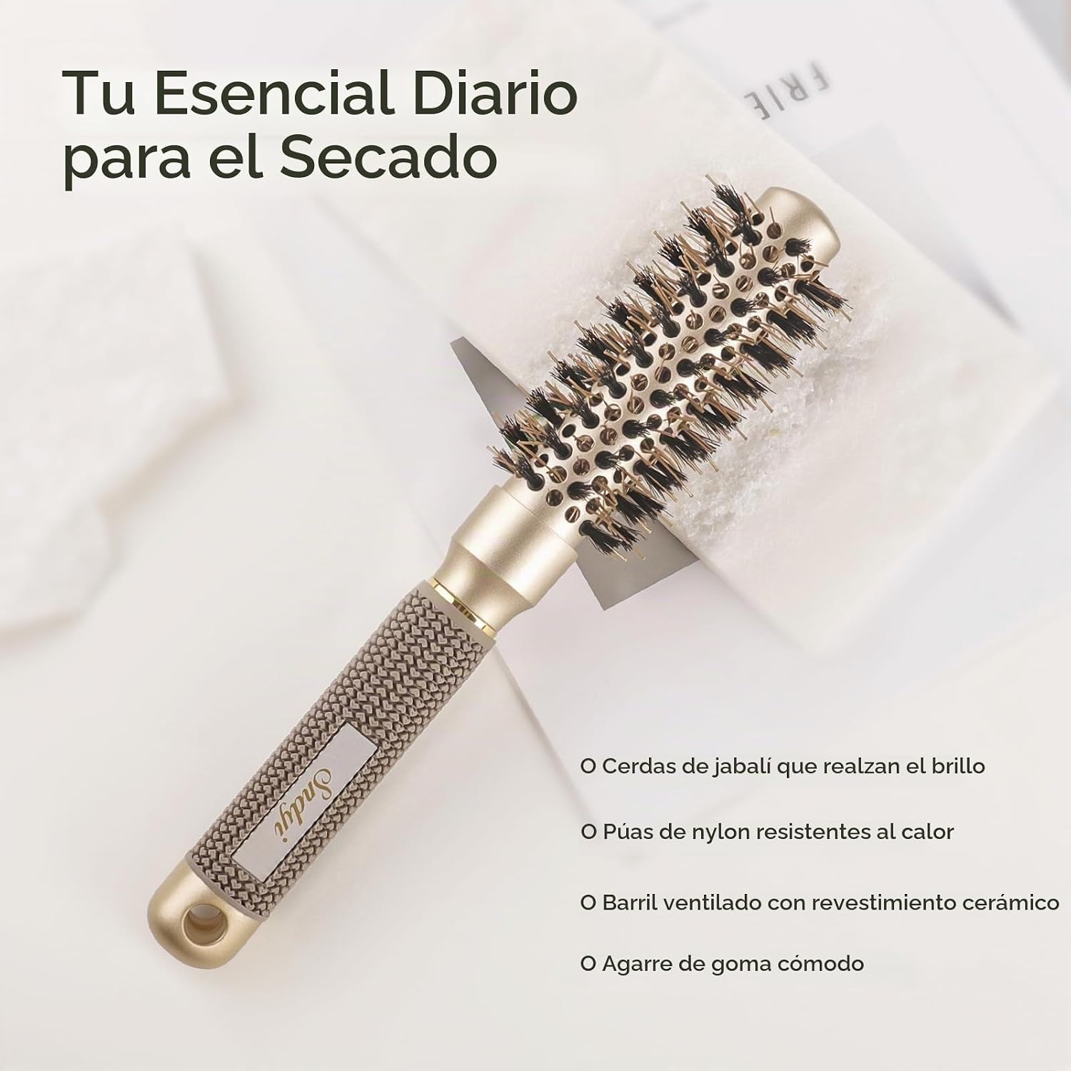 CEPILLO REDONDO PEQUEÑO SNDYI PARA SECADO, CERÁMICA IÓNICA TÉRMICA NANO CON CERDAS DE JABALÍ, 1 PULGADA DE DIÁMETRO DE BARRIL - 2