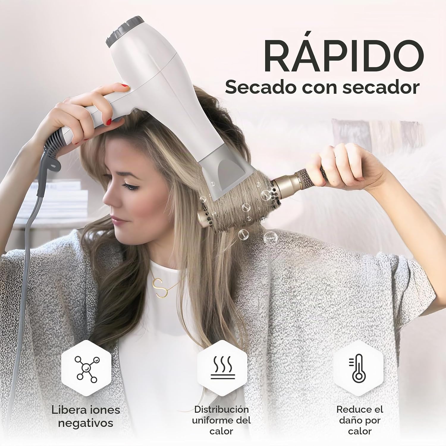CEPILLO REDONDO PEQUEÑO SNDYI PARA SECADO, CERÁMICA IÓNICA TÉRMICA NANO CON CERDAS DE JABALÍ, 1 PULGADA DE DIÁMETRO DE BARRIL - 4