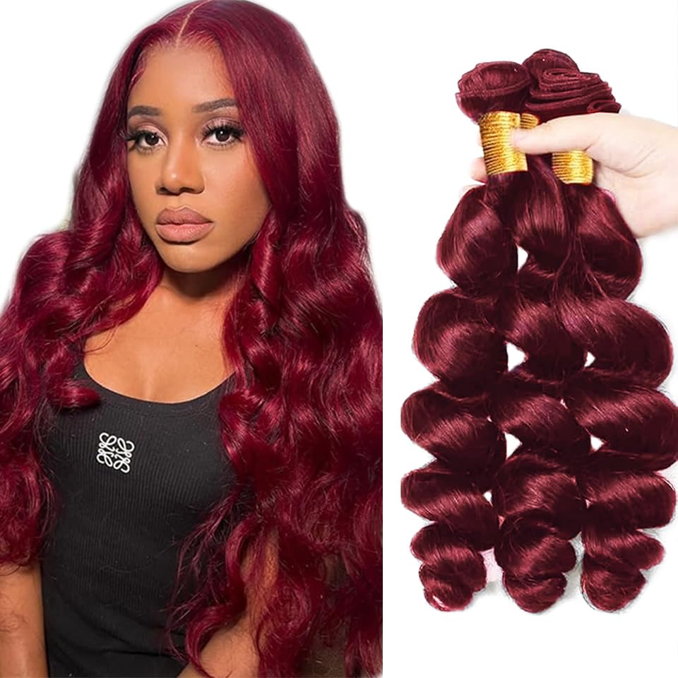 EXTENSIONES DE CABELLO HUMANO LAKAISA ONDAS SUELTAS #99J BORGOÑA 3 PAQUETES 12 PULGADAS - 1