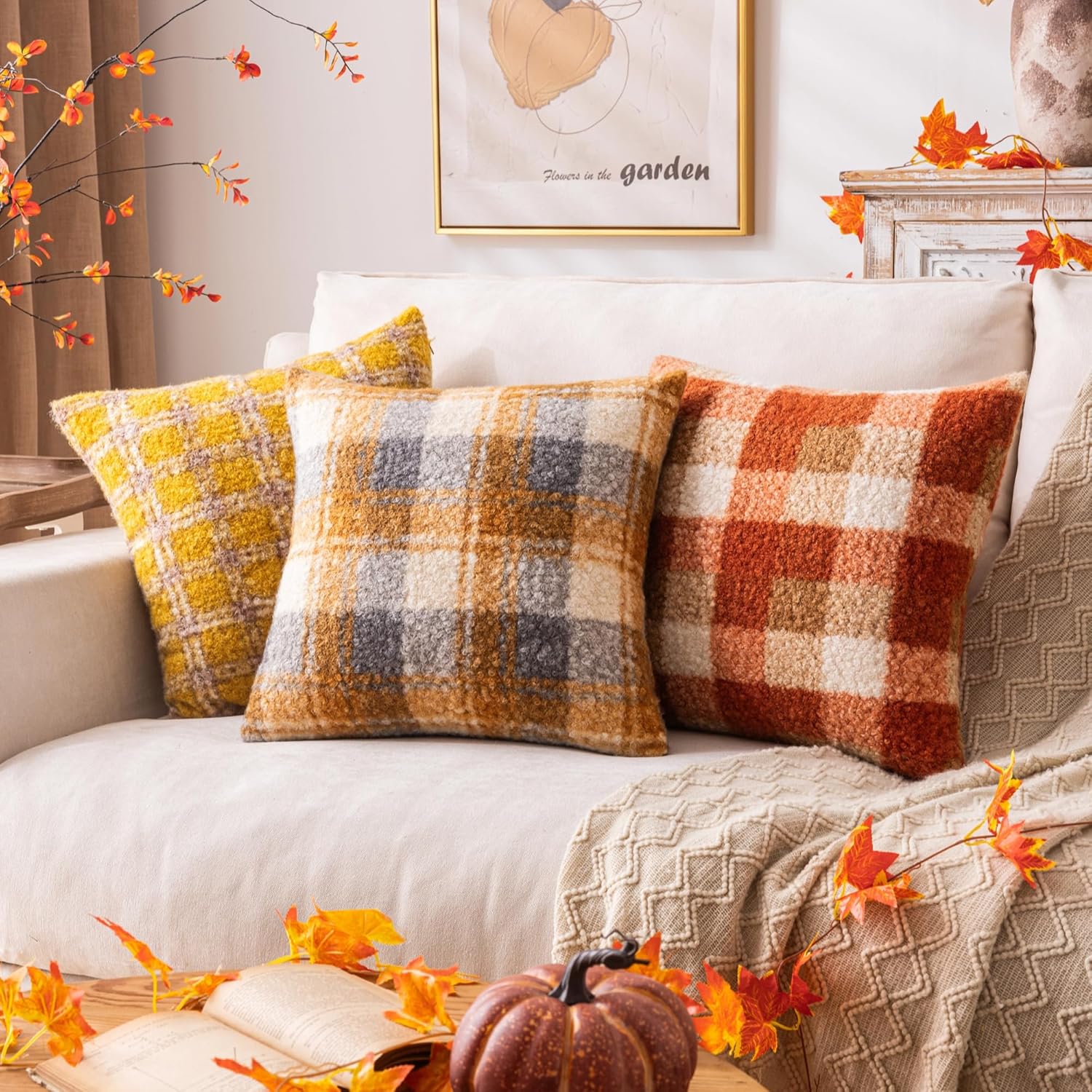 FUNDA DE COJÍN AQOTHES PLAID FALL NARANJA 12X20 PULGADAS SET DE 2 - 4