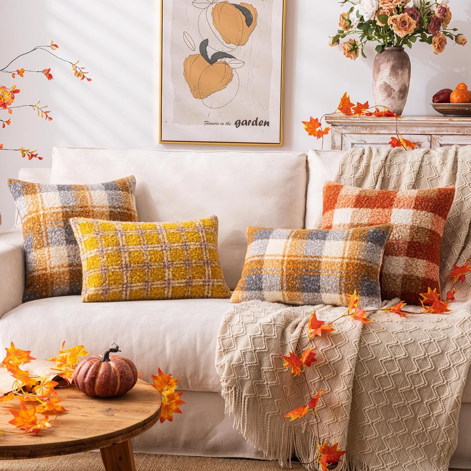FUNDA DE COJÍN AQOTHES PLAID FALL NARANJA 12X20 PULGADAS SET DE 2 - 5