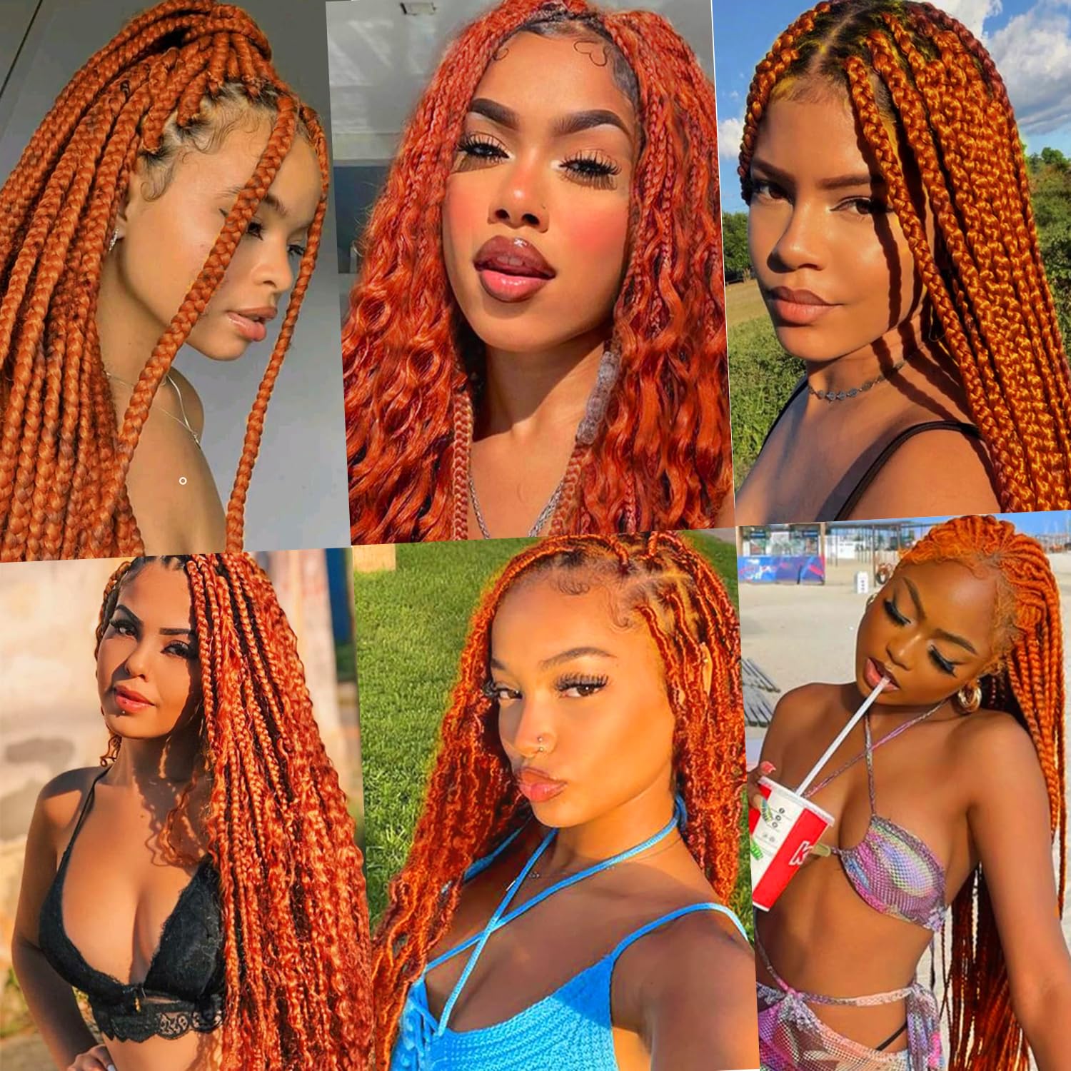 CABELLO PARA TRENZAS LAKAISA 350 GINGER ORANGE DEEP WAVE 20 PULGADAS 150G 3 PAQUETES - 2