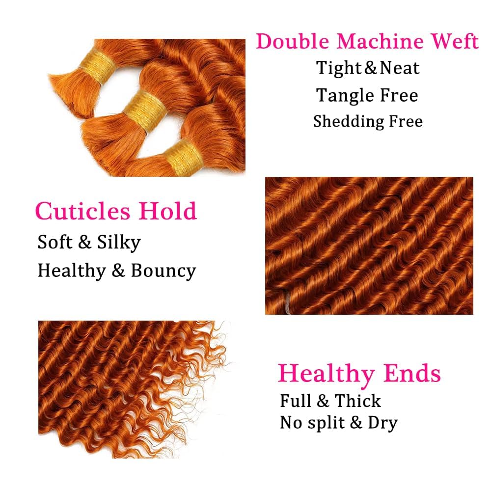 CABELLO PARA TRENZAS LAKAISA 350 GINGER ORANGE DEEP WAVE 20 PULGADAS 150G 3 PAQUETES - 3