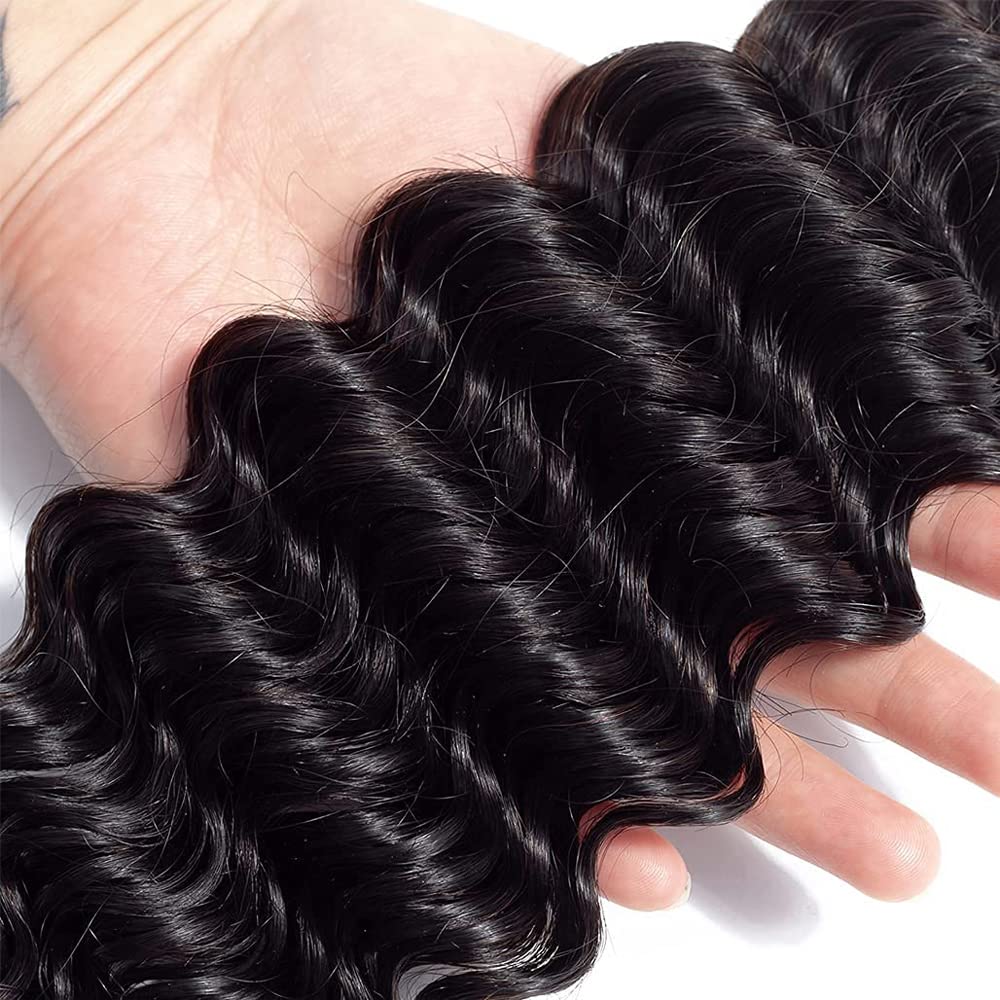 EXTENSIONES DE CABELLO HUMANO LAKAISA ONDAS PROFUNDAS NEGRO NATURAL 3 PAQUETES 16 18 20 PULGADAS - 4