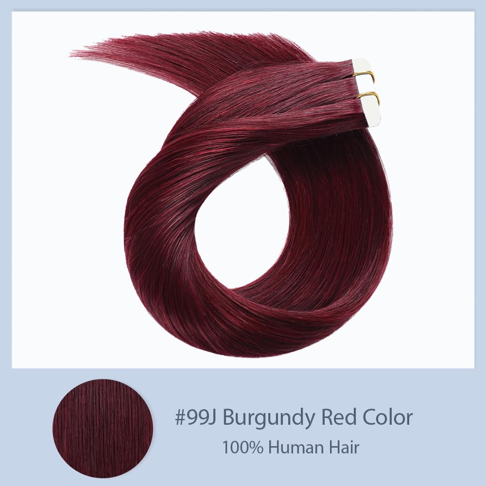 EXTENSIONES DE CABELLO TAPE IN LAKAISA 24 PULGADAS COLOR BURDEO CABELLO HUMANO REMY 40G 10 PIEZAS - 4