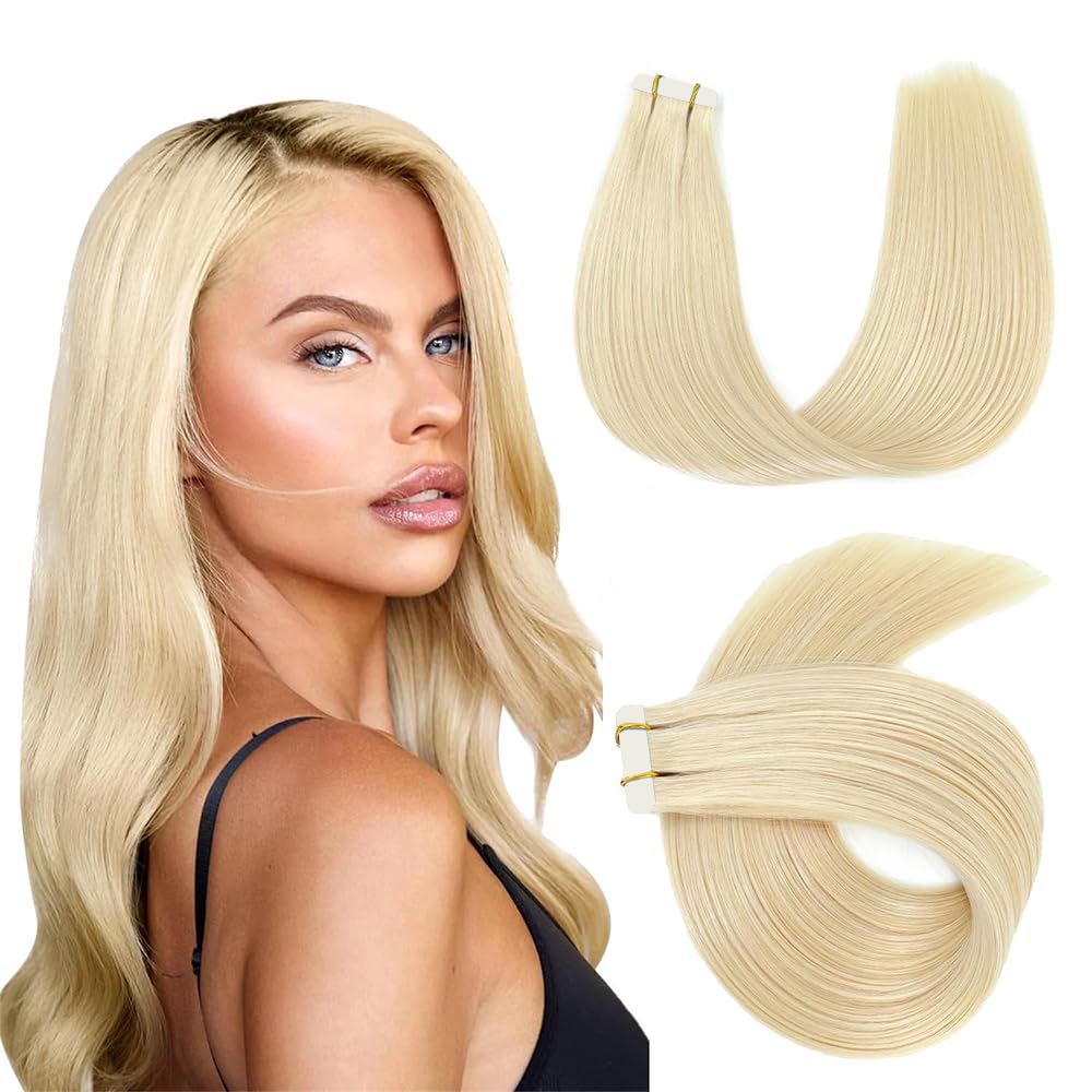 EXTENSIONES DE CABELLO TAPE IN RUBIO 613 20 PULGADAS CABELLO HUMANO REMY 40G 10 PIEZAS - 1