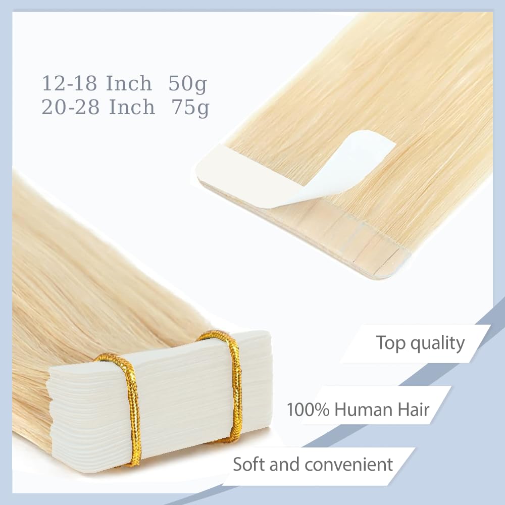 EXTENSIONES DE CABELLO TAPE IN RUBIO 613 20 PULGADAS CABELLO HUMANO REMY 40G 10 PIEZAS - 4