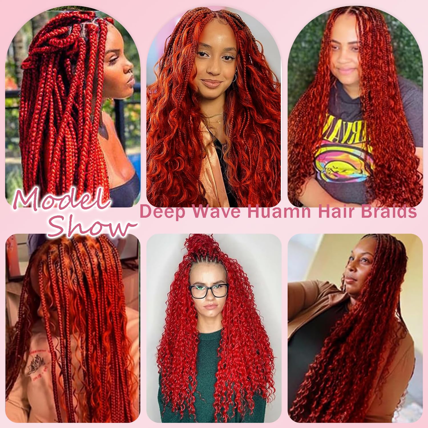 CABELLO PARA TRENZAS LAKAISA BOHO ROJO VINO ONDULADO 18 PULGADAS 150G 3 PAQUETES - 2