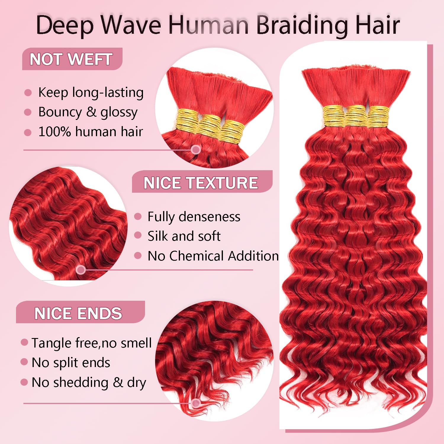 CABELLO PARA TRENZAS LAKAISA BOHO ROJO VINO ONDULADO 18 PULGADAS 150G 3 PAQUETES - 3