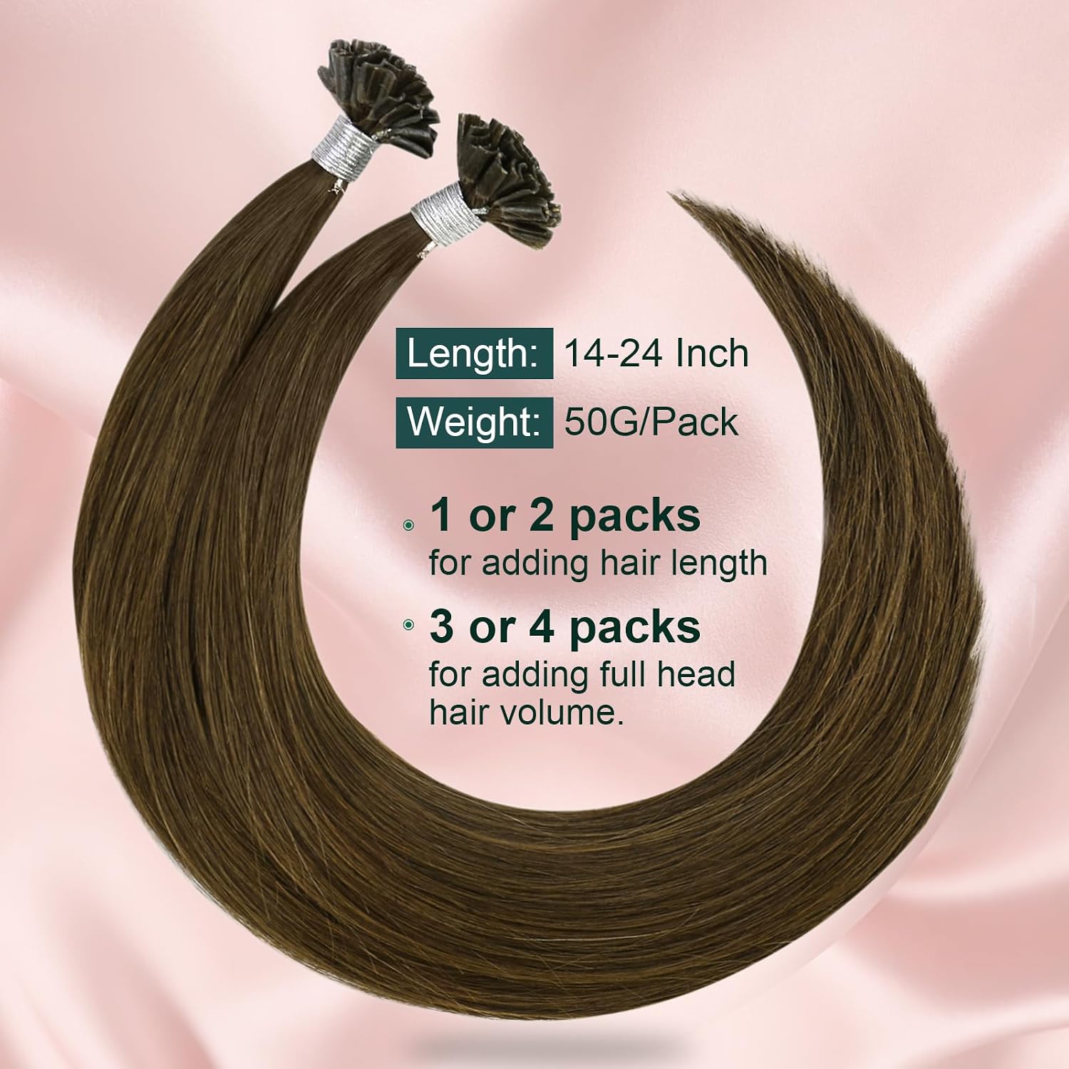 EXTENSIONES DE CABELLO U TIP EASYOUTH CABELLO HUMANO REMY CASTAÑO MEDIO 22 PULGADAS 50G - 3