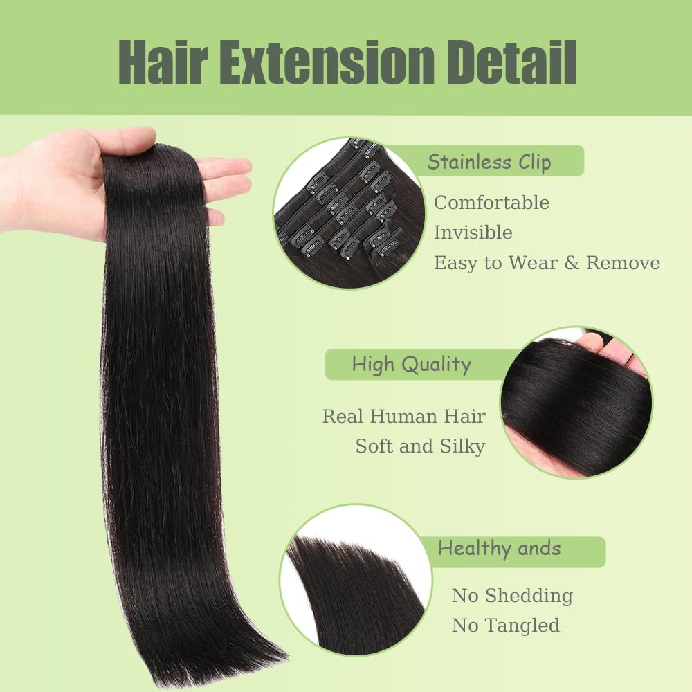 EXTENSIONES DE CABELLO CLIP IN LAKAISA 18 PULGADAS NEGRO NATURAL 120G 7 PIEZAS - 4