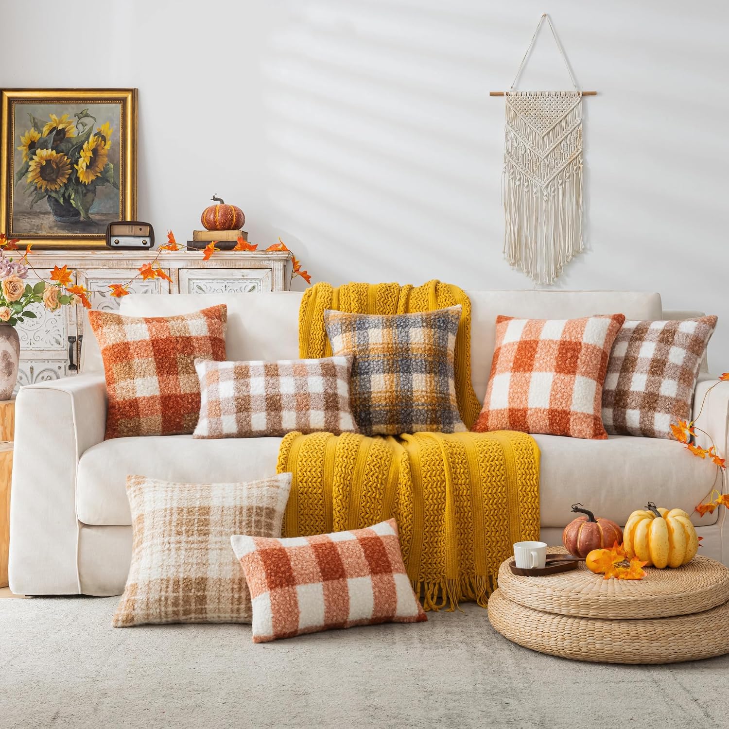 FUNDA DE COJÍN AQOTHES PLAID FALL NARANJA 18X18 PULGADAS SET DE 2 - 2