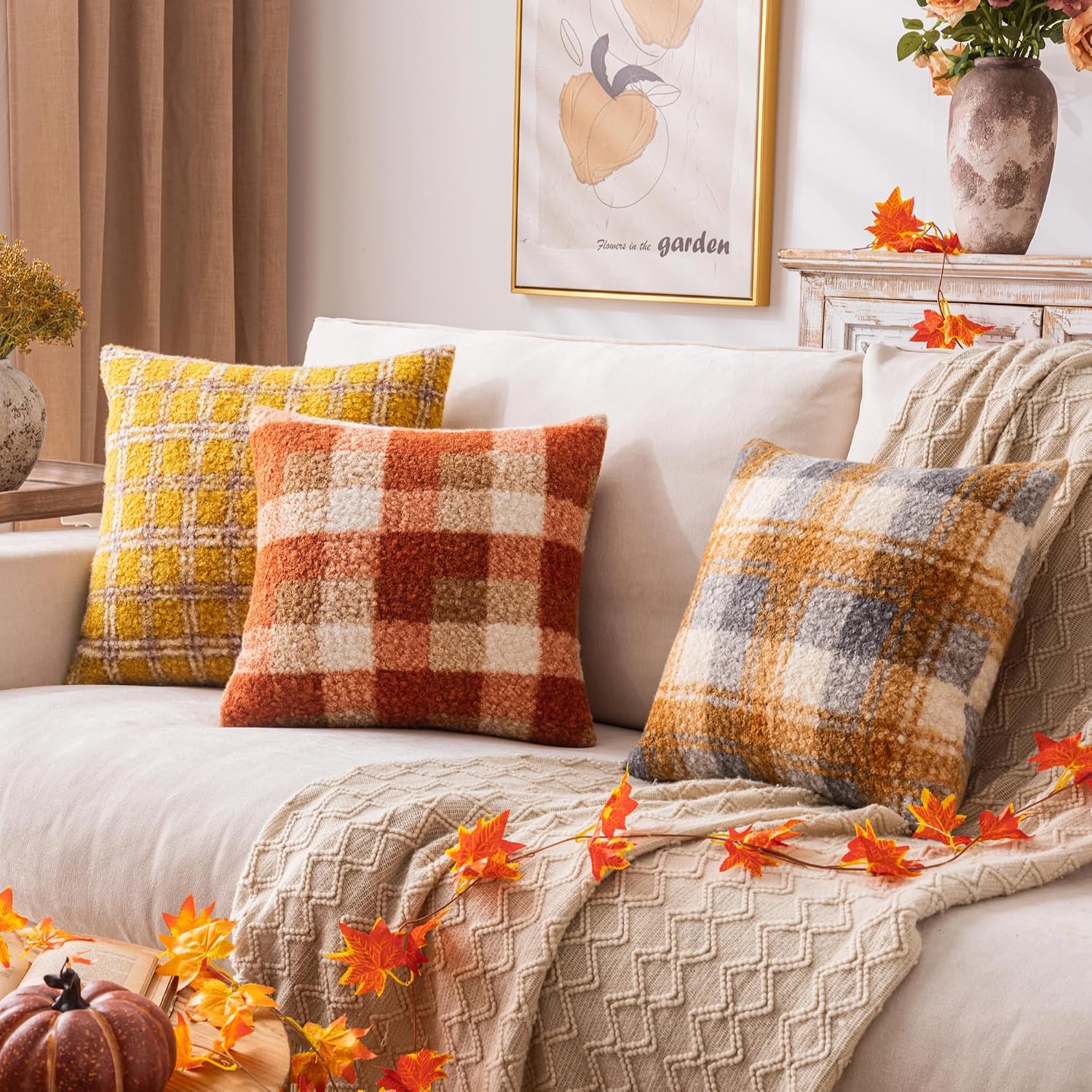 FUNDA DE COJÍN AQOTHES PLAID FALL NARANJA 18X18 PULGADAS SET DE 2 - 3