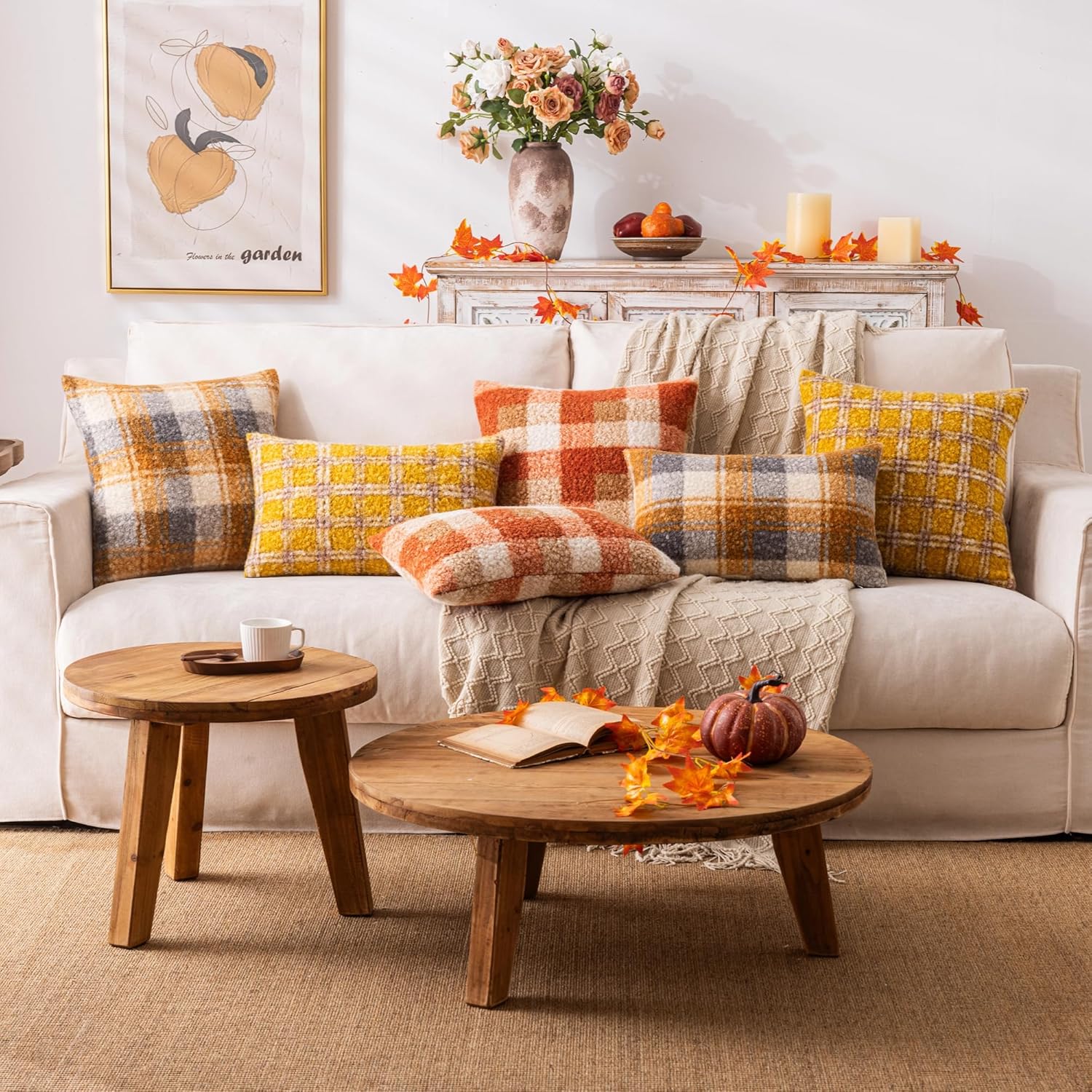 FUNDA DE COJÍN AQOTHES PLAID FALL NARANJA 18X18 PULGADAS SET DE 2 - 5