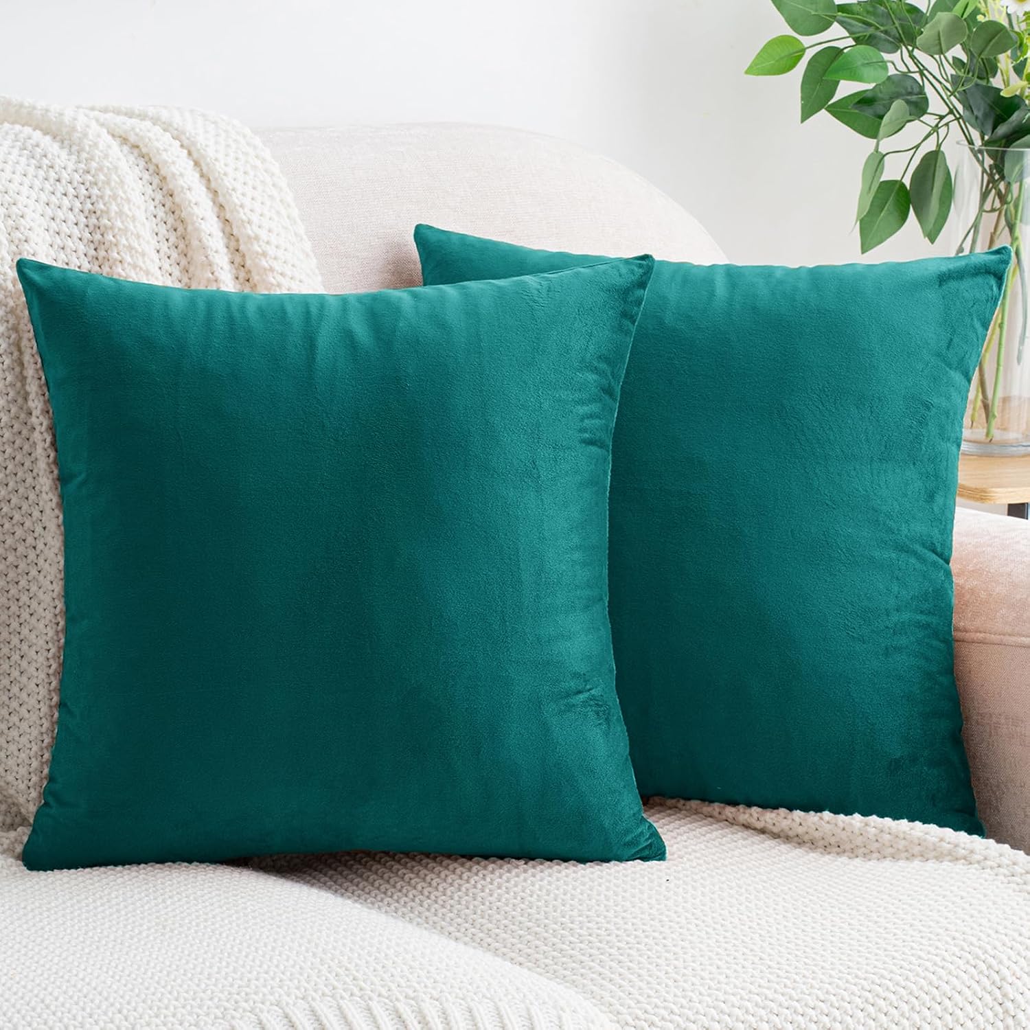 FUNDA DE COJÍN HWY 50 VELVET TEAL 18X18 PULGADAS PACK DE 2 - 1