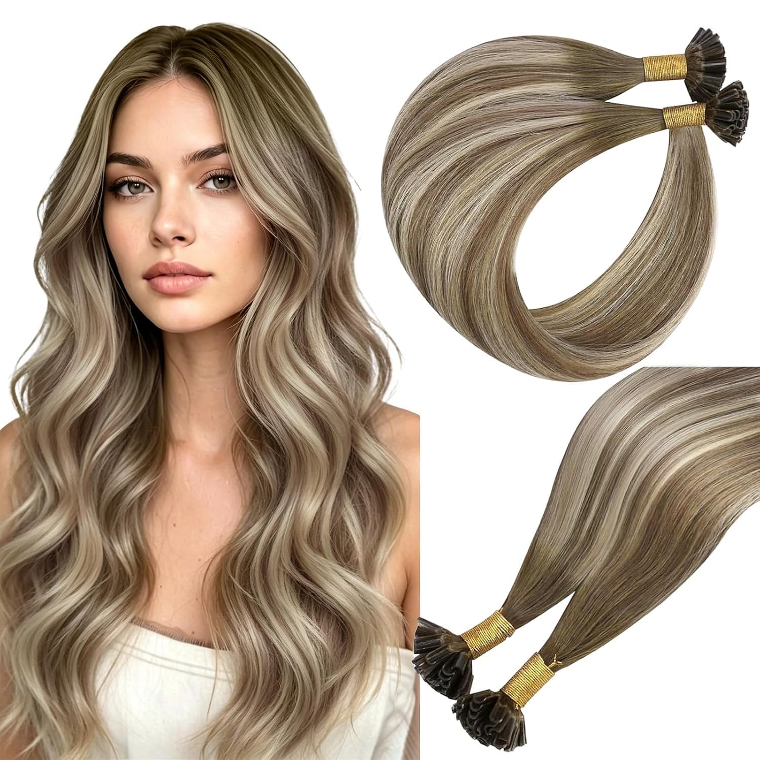 EXTENSIONES DE CABELLO U TIP EASYOUTH 18 PULGADAS CABELLO HUMANO BALAYAGE MARRÓN OSCURO 50G - 1