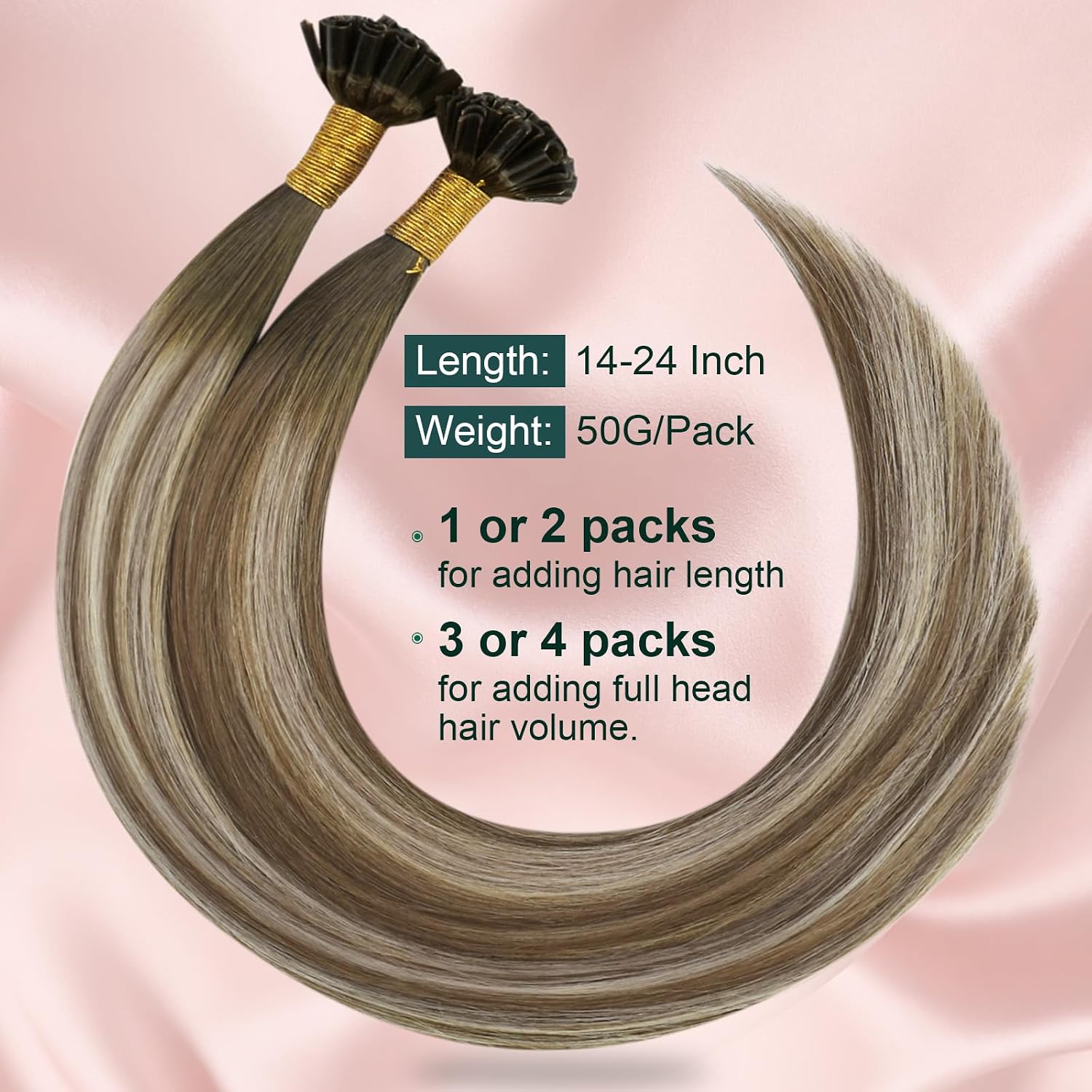 EXTENSIONES DE CABELLO U TIP EASYOUTH 18 PULGADAS CABELLO HUMANO BALAYAGE MARRÓN OSCURO 50G - 3