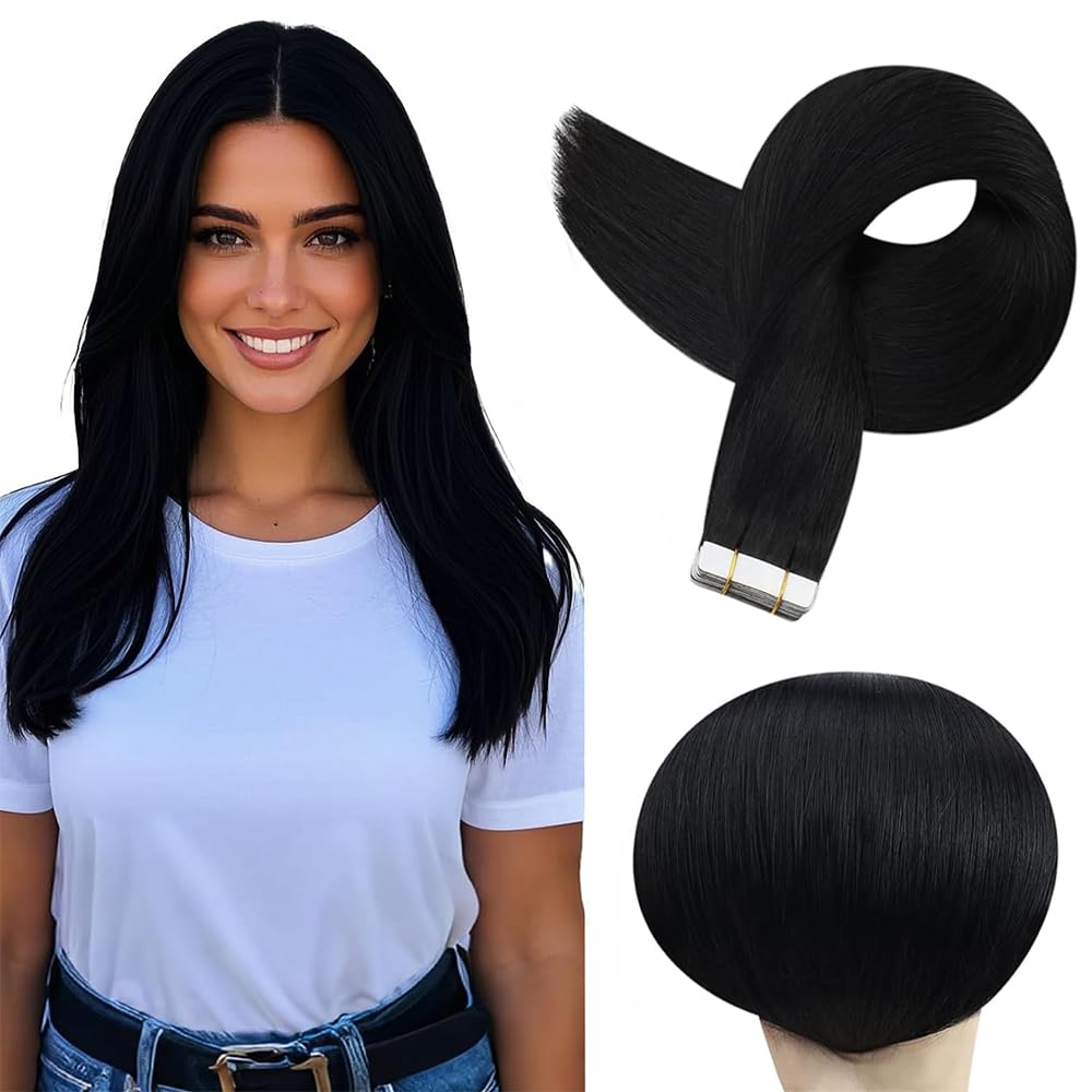 EXTENSIONES DE CABELLO TAPE IN LAKAISA 12 PULGADAS NEGRO NATURAL LISO 40G 10 PIEZAS - 1